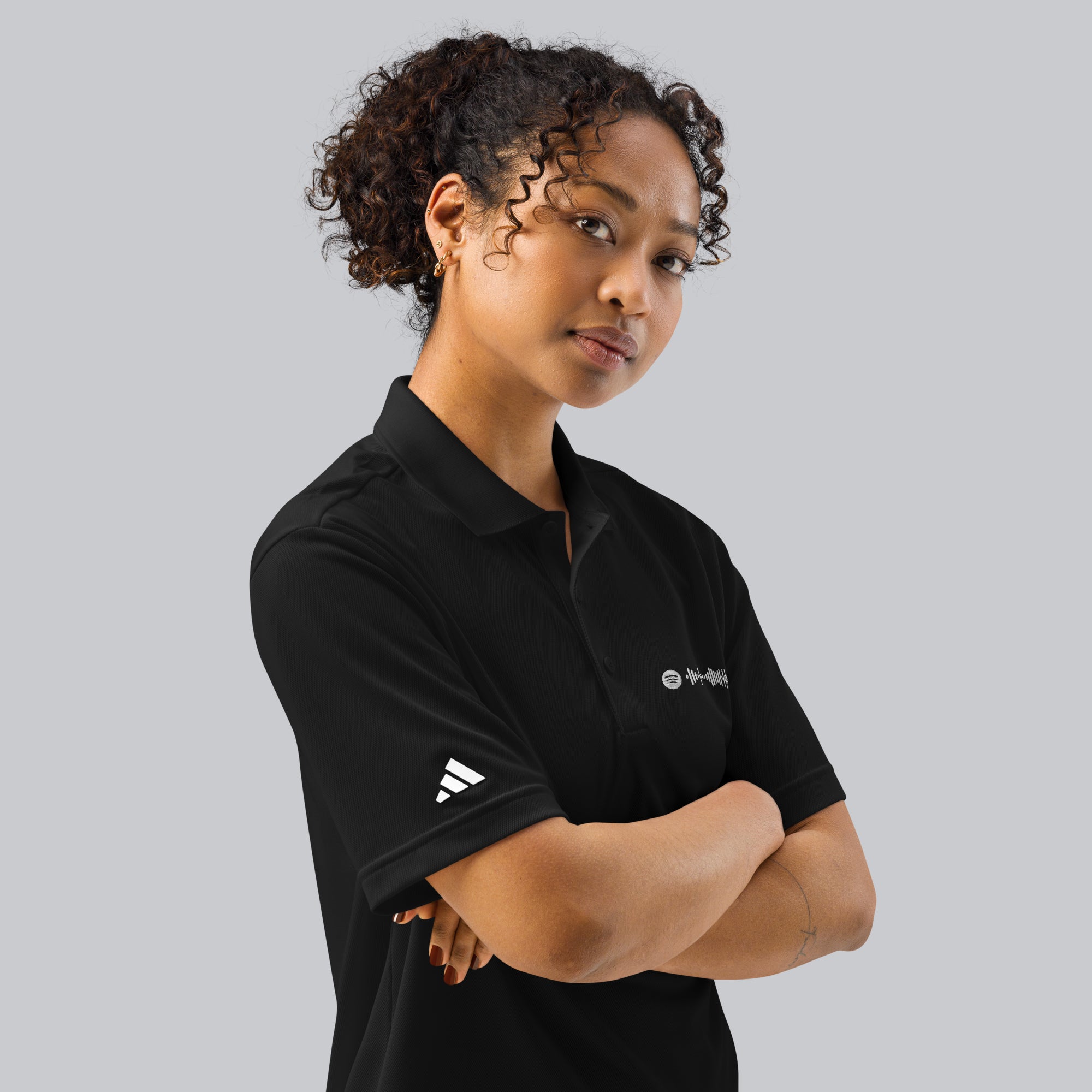 Adidas Unisex Polo Shirt Black with embroidered custom Music Code of your favorite song