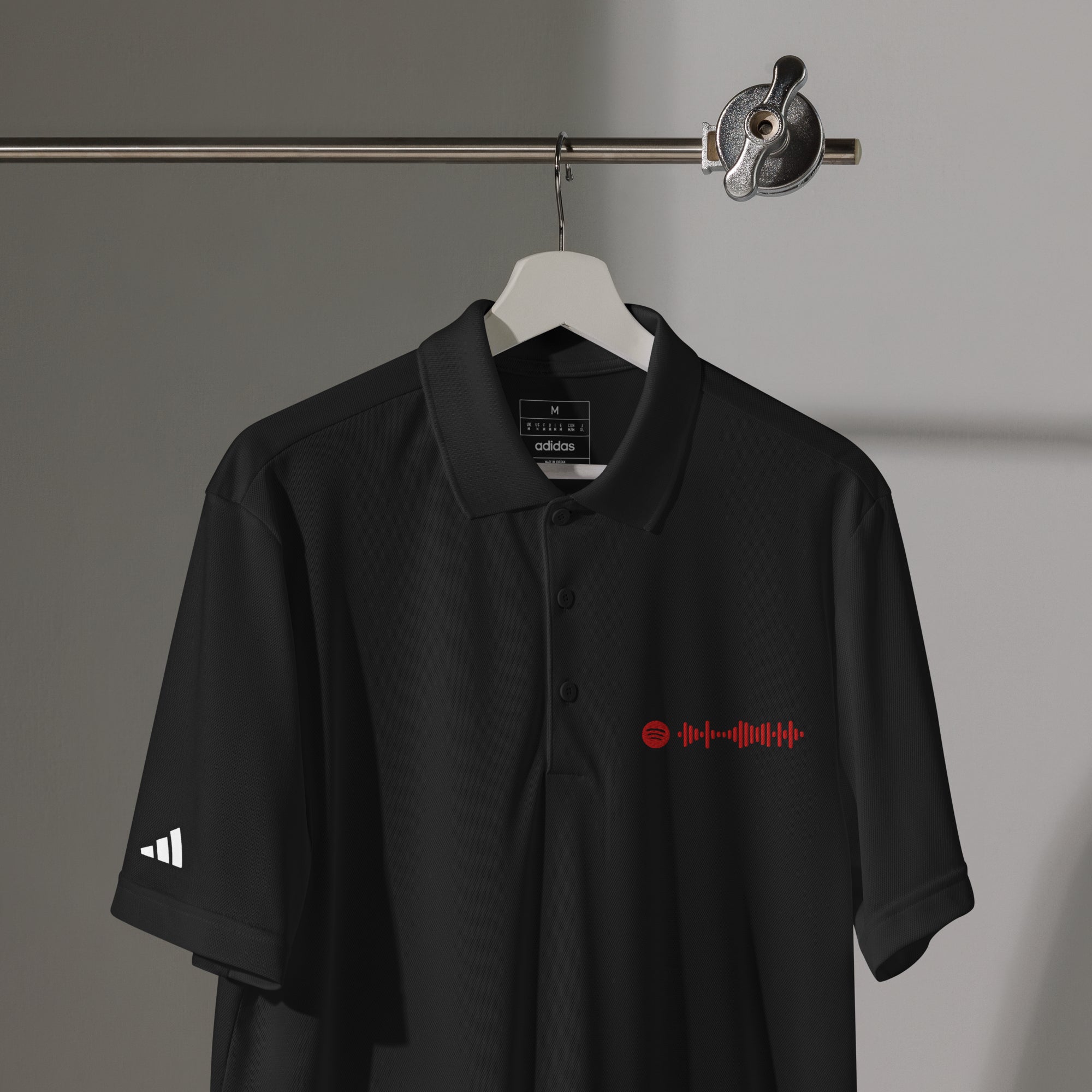 Adidas Unisex Polo Shirt Black with embroidered custom Music Code of your favorite song