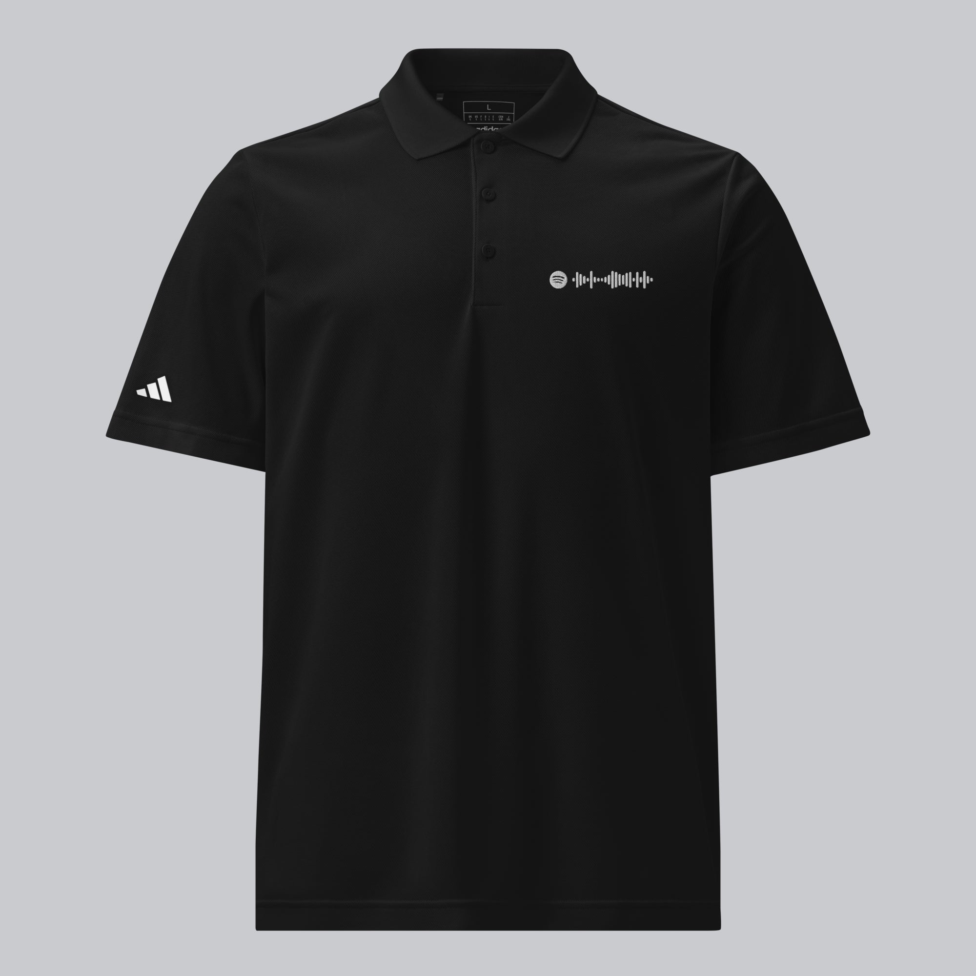 Adidas Unisex Polo Shirt Black with embroidered custom Music Code of your favorite song