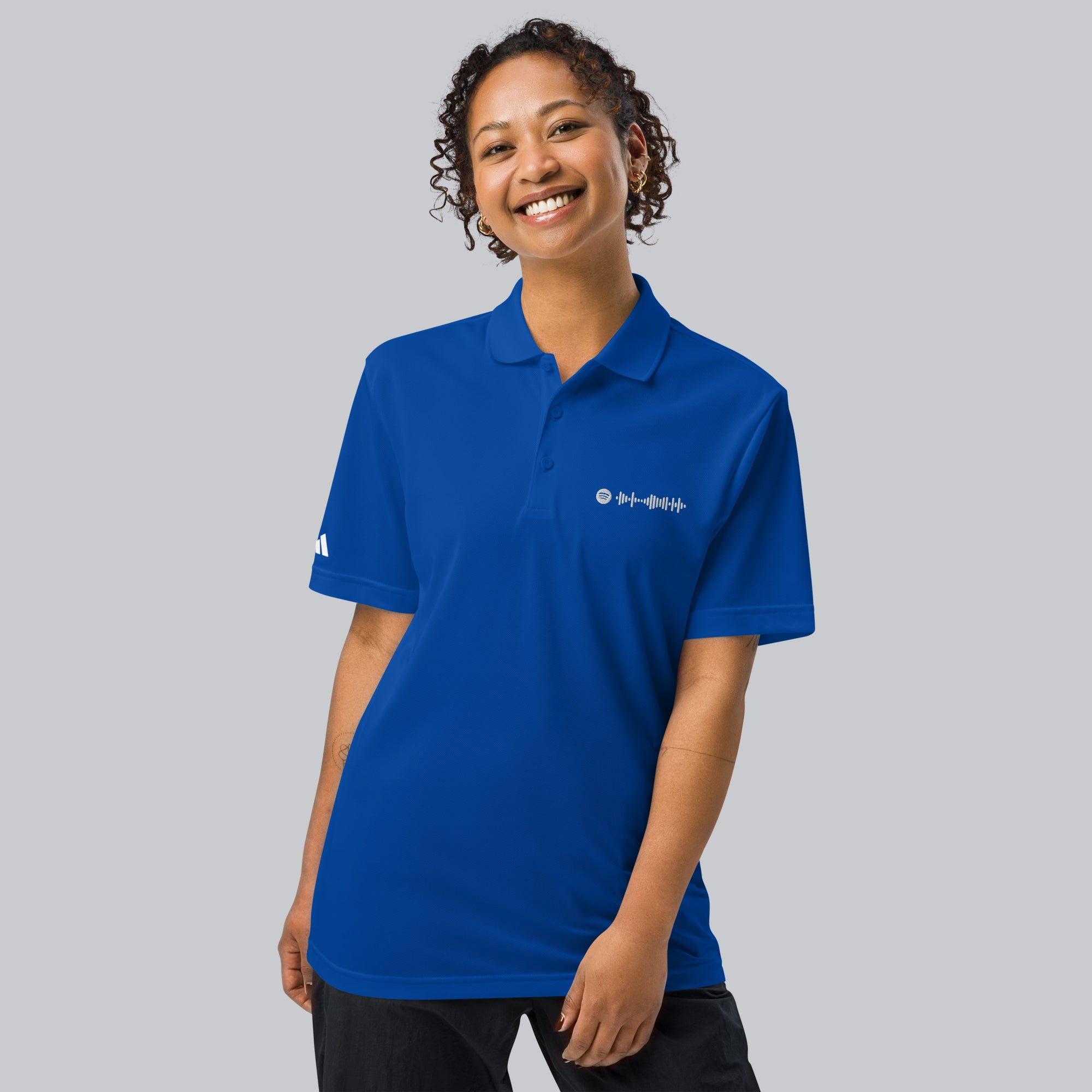 Adidas Unisex Polo Shirt Blue with embroidered custom Music Code of your favorite song