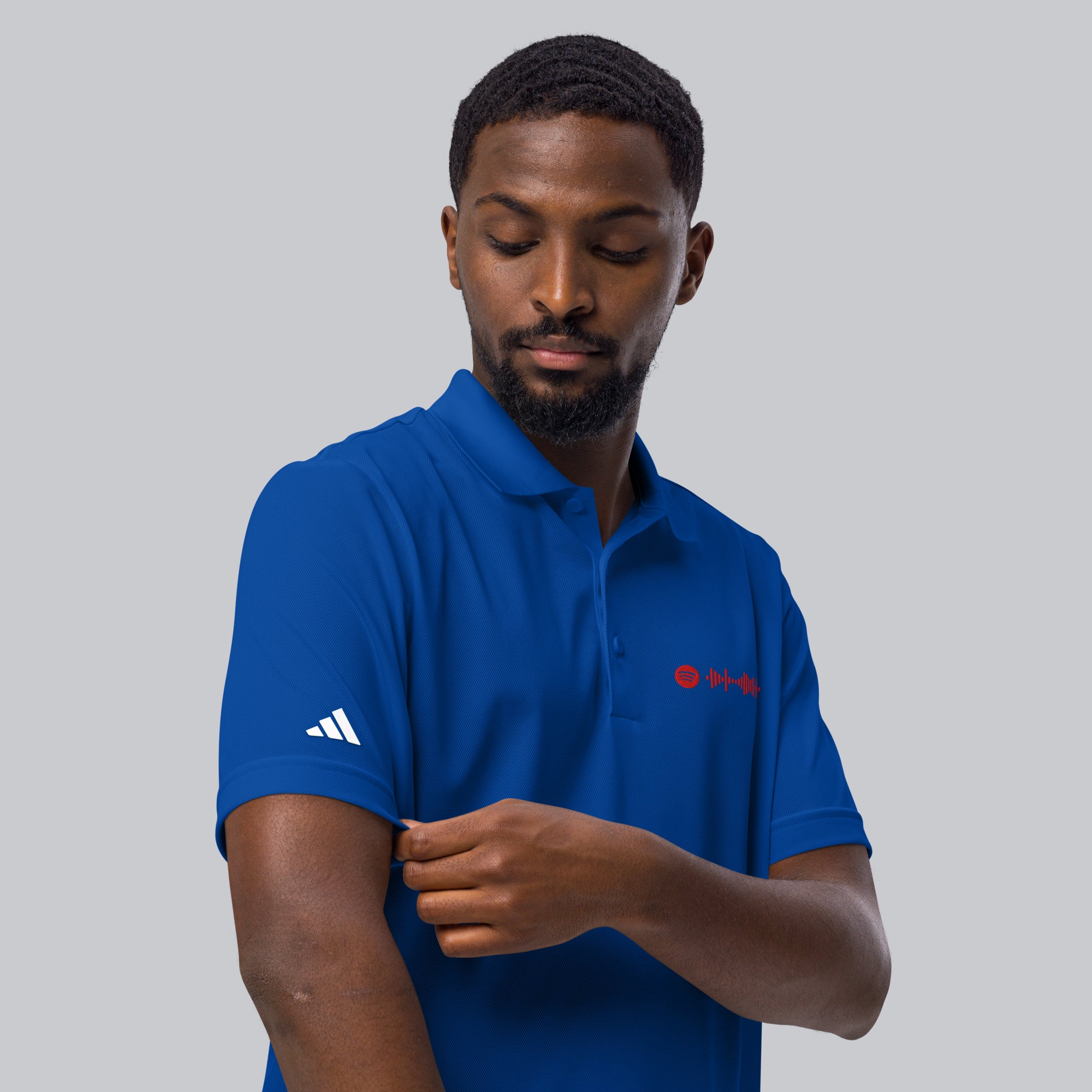 Adidas Unisex Polo Shirt Blue with embroidered custom Music Code of your favorite song