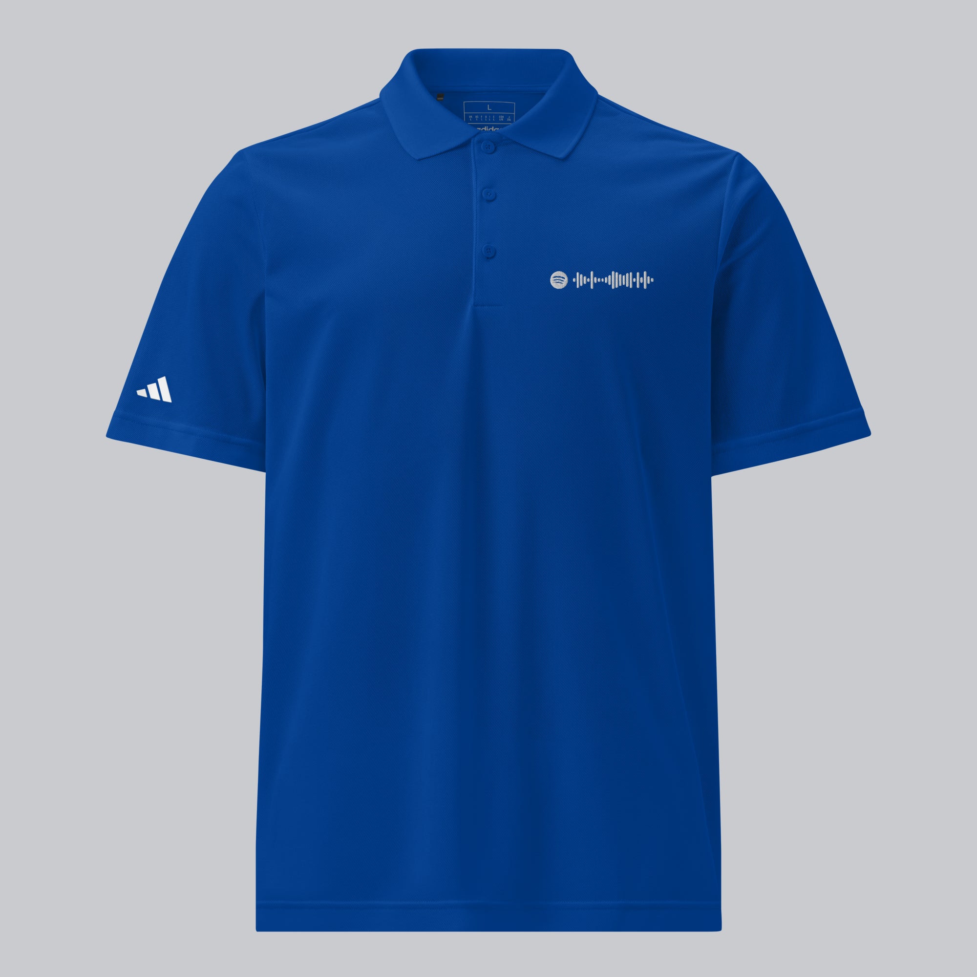Adidas Unisex Polo Shirt Blue with embroidered custom Music Code of your favorite song