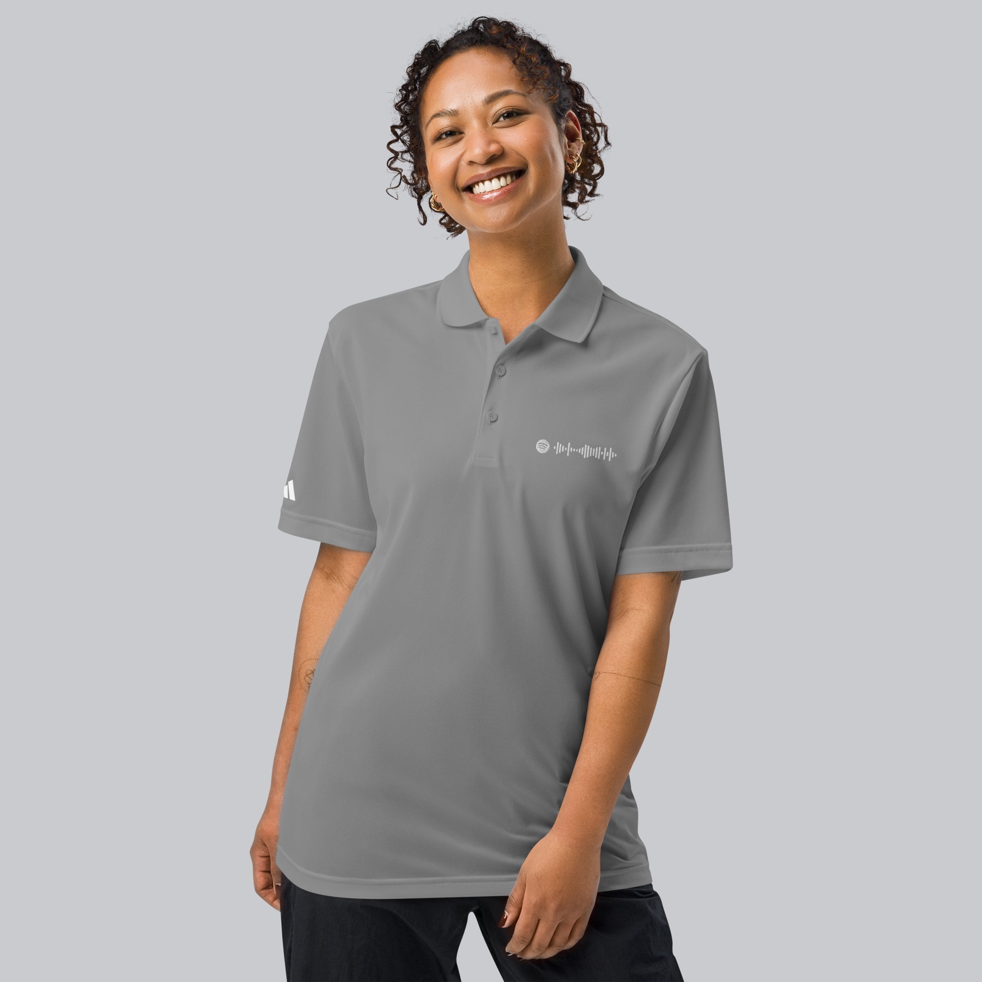 Adidas Unisex Polo Shirt Grey with embroidered custom Music Code of your favorite song