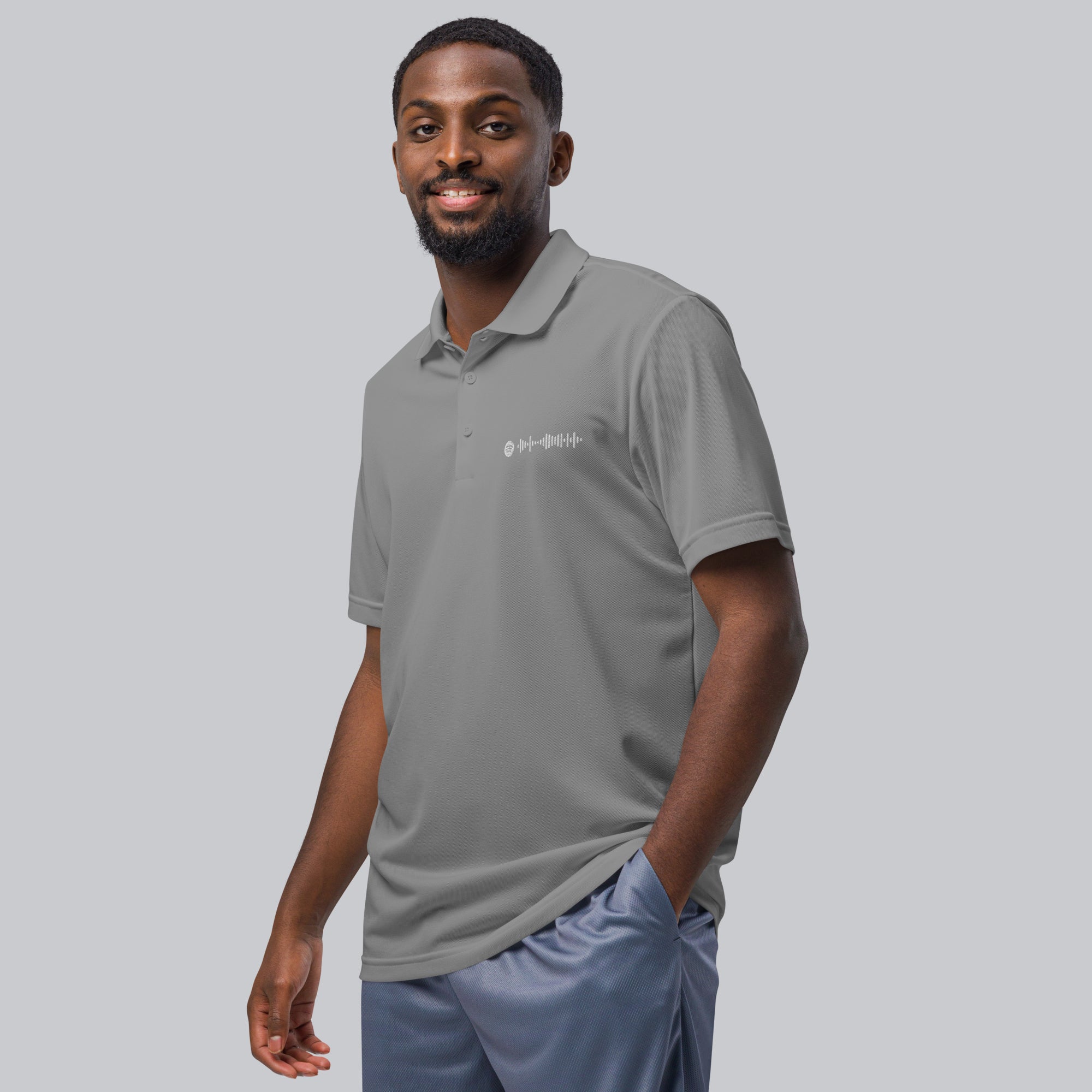 Adidas Unisex Polo Shirt Grey with embroidered custom Music Code of your favorite song