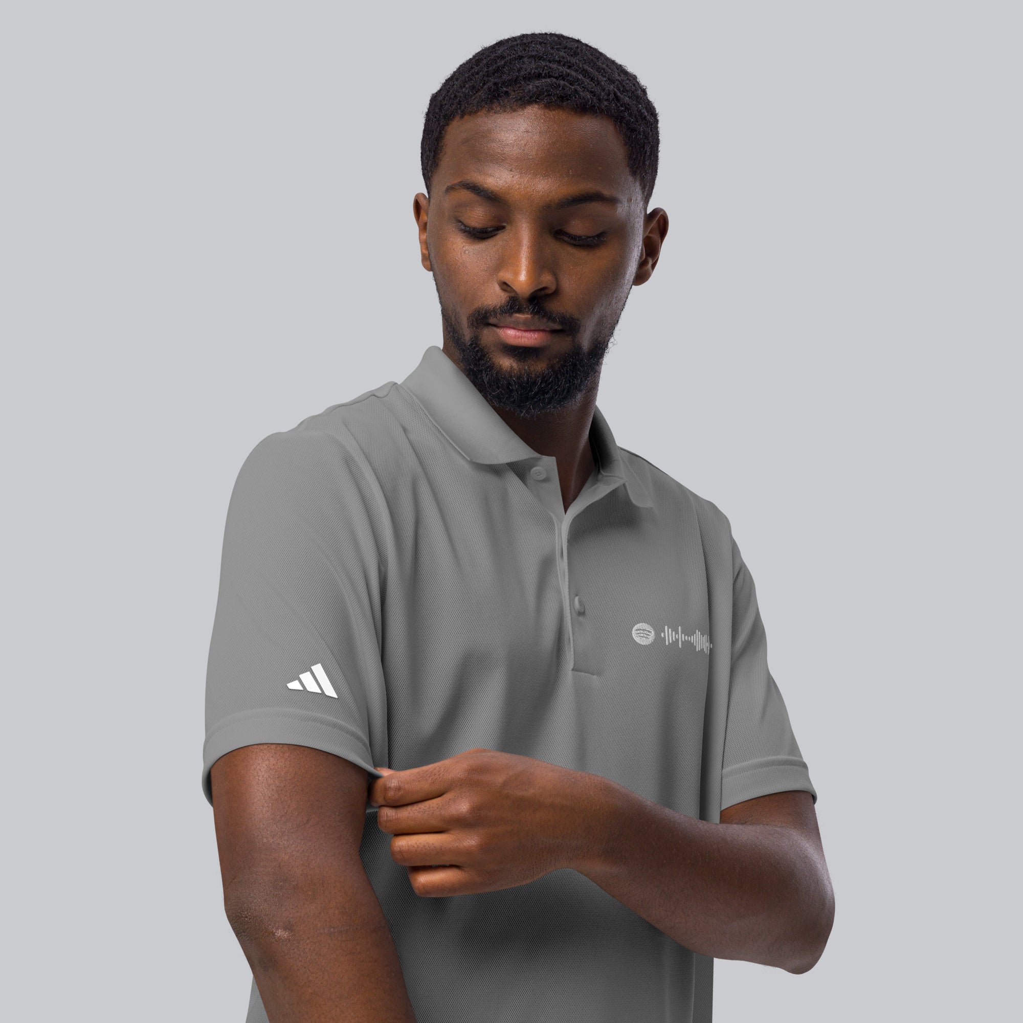 Adidas Unisex Polo Shirt Grey with embroidered custom Music Code of your favorite song