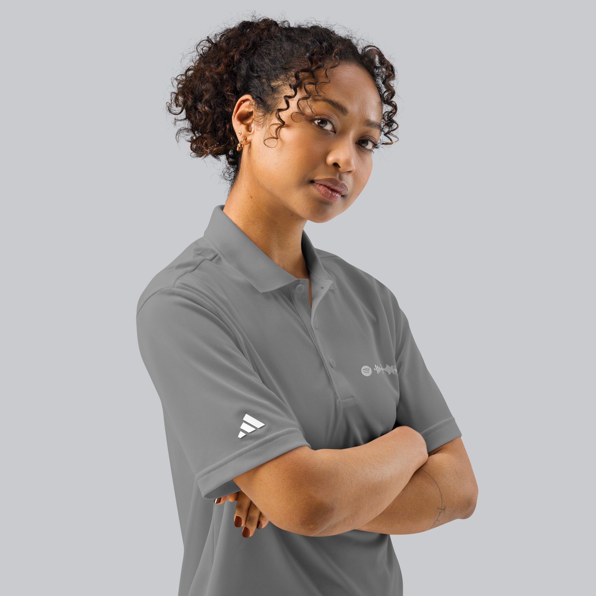 Adidas Unisex Polo Shirt Grey with embroidered custom Music Code of your favorite song