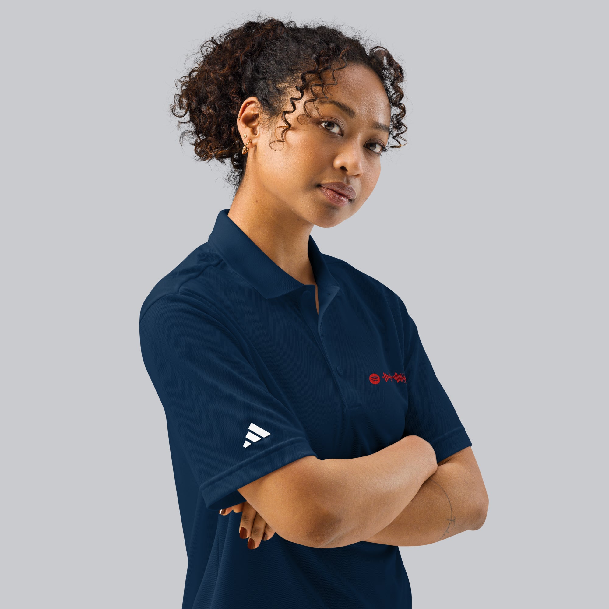 Adidas Unisex Polo Shirt Navy with embroidered custom Music Code of your favorite song