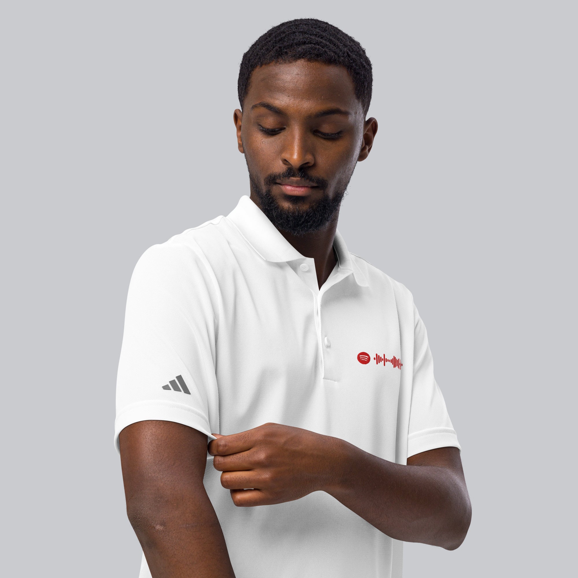 Adidas Unisex Polo Shirt White with embroidered custom Music Code of your favorite song
