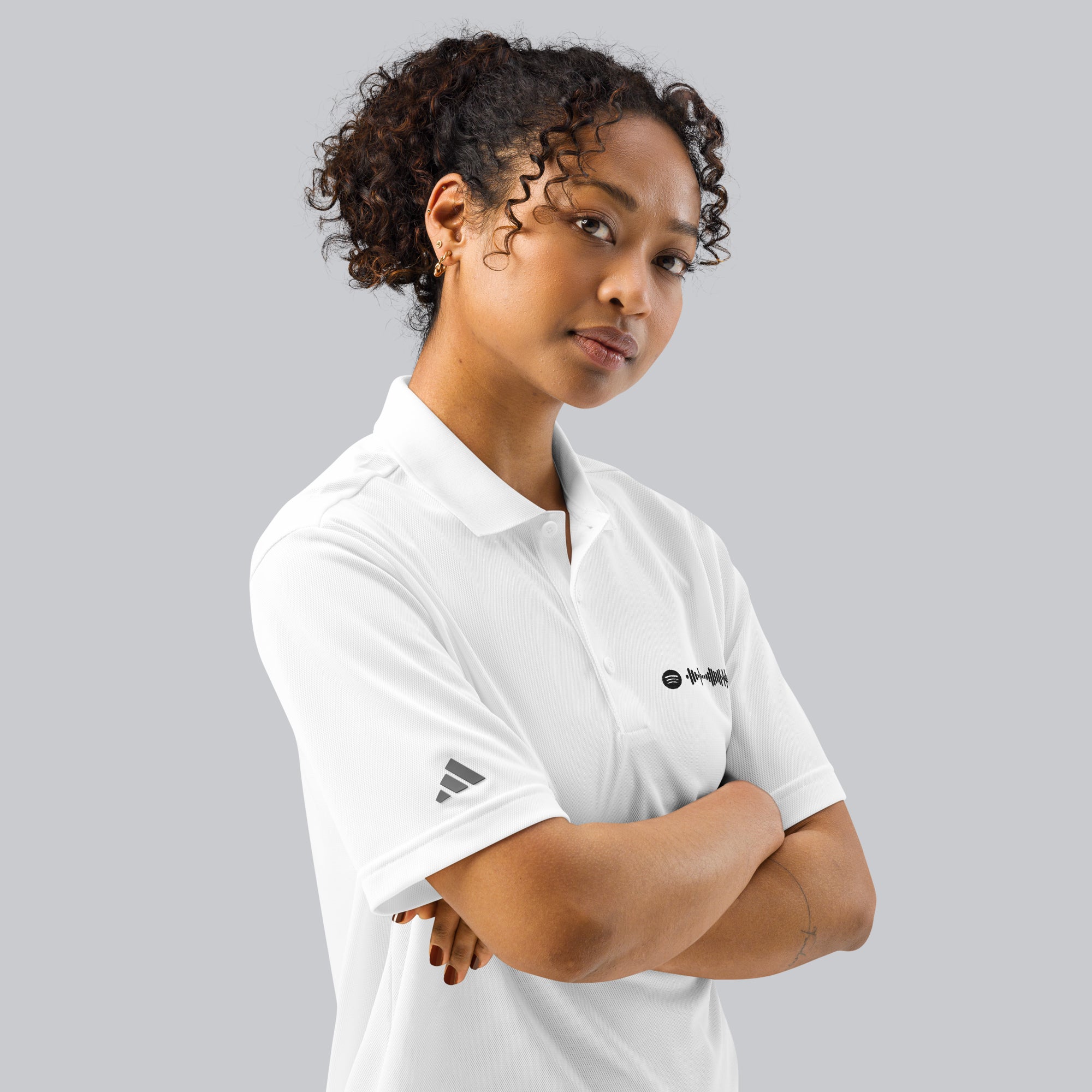 Adidas Unisex Polo Shirt White with embroidered custom Music Code of your favorite song