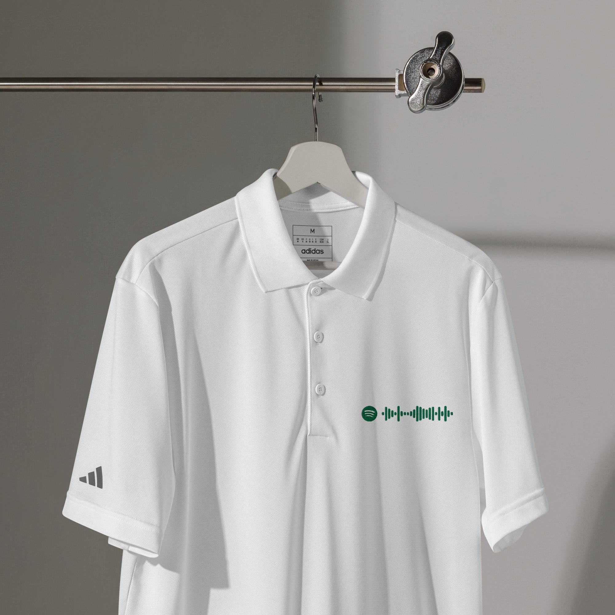 Adidas Unisex Polo Shirt White with embroidered custom Music Code of your favorite song