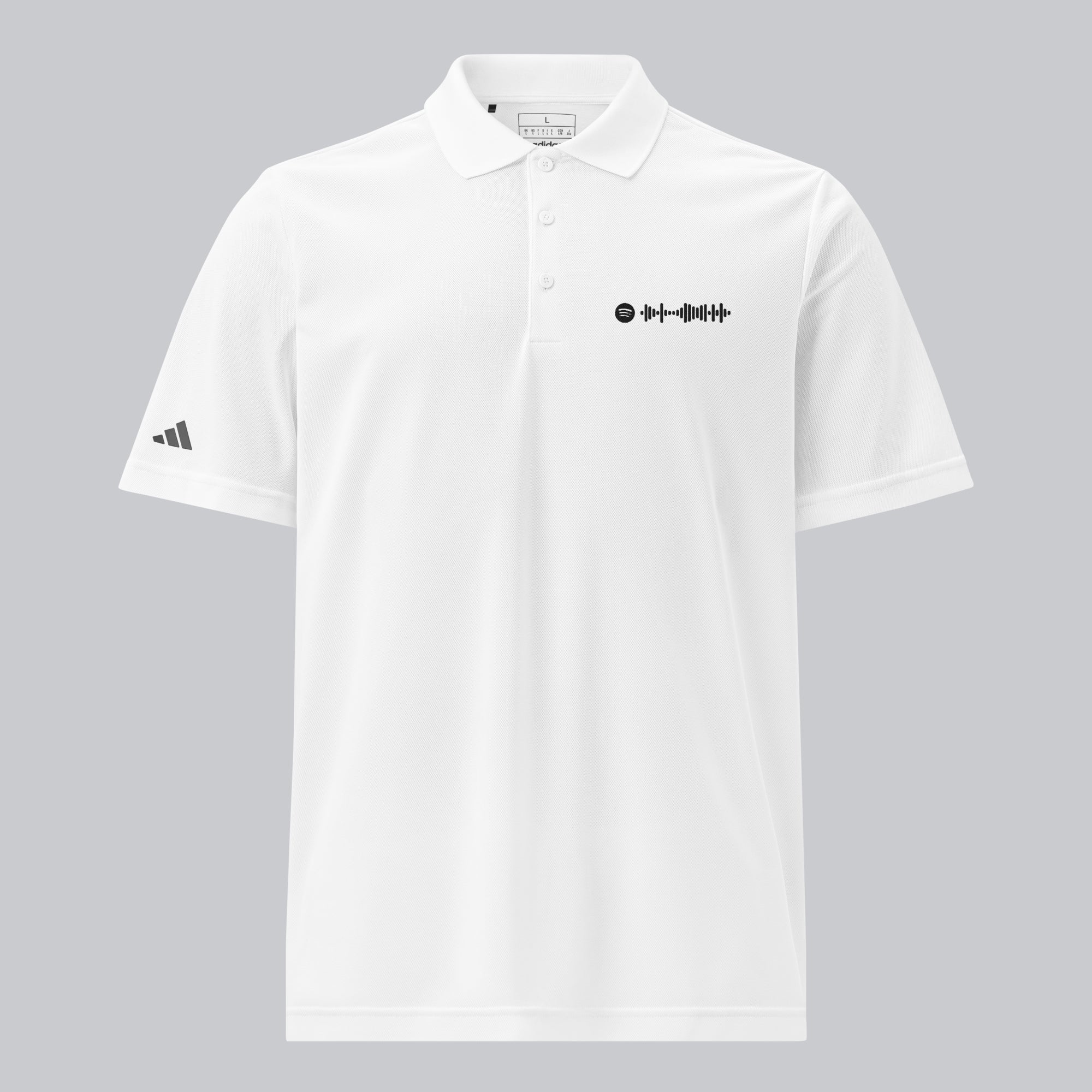 Adidas Unisex Polo Shirt White with embroidered custom Music Code of your favorite song