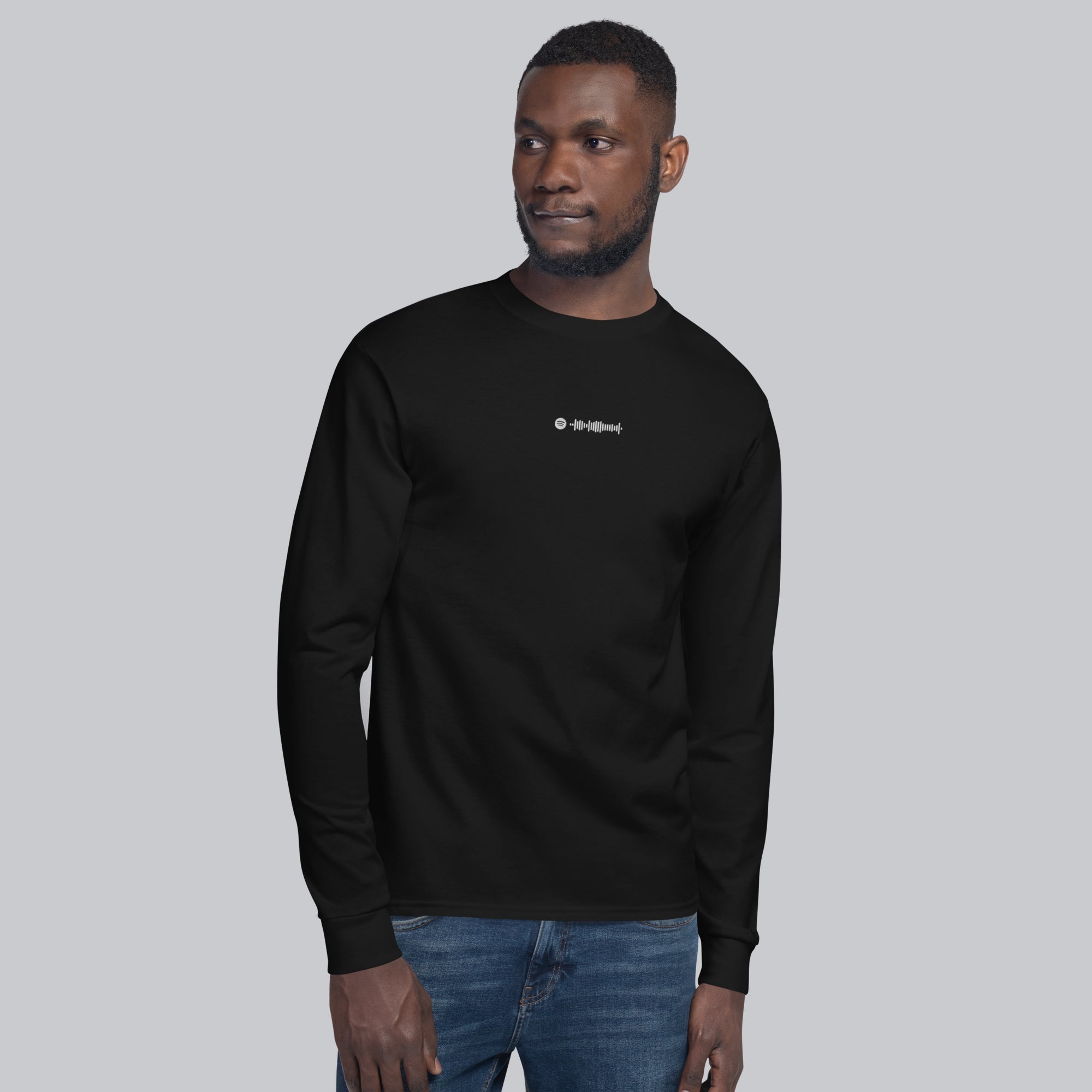 Champion Long Sleeve Shirt Black with custom Music Code of your favorite song#color_black