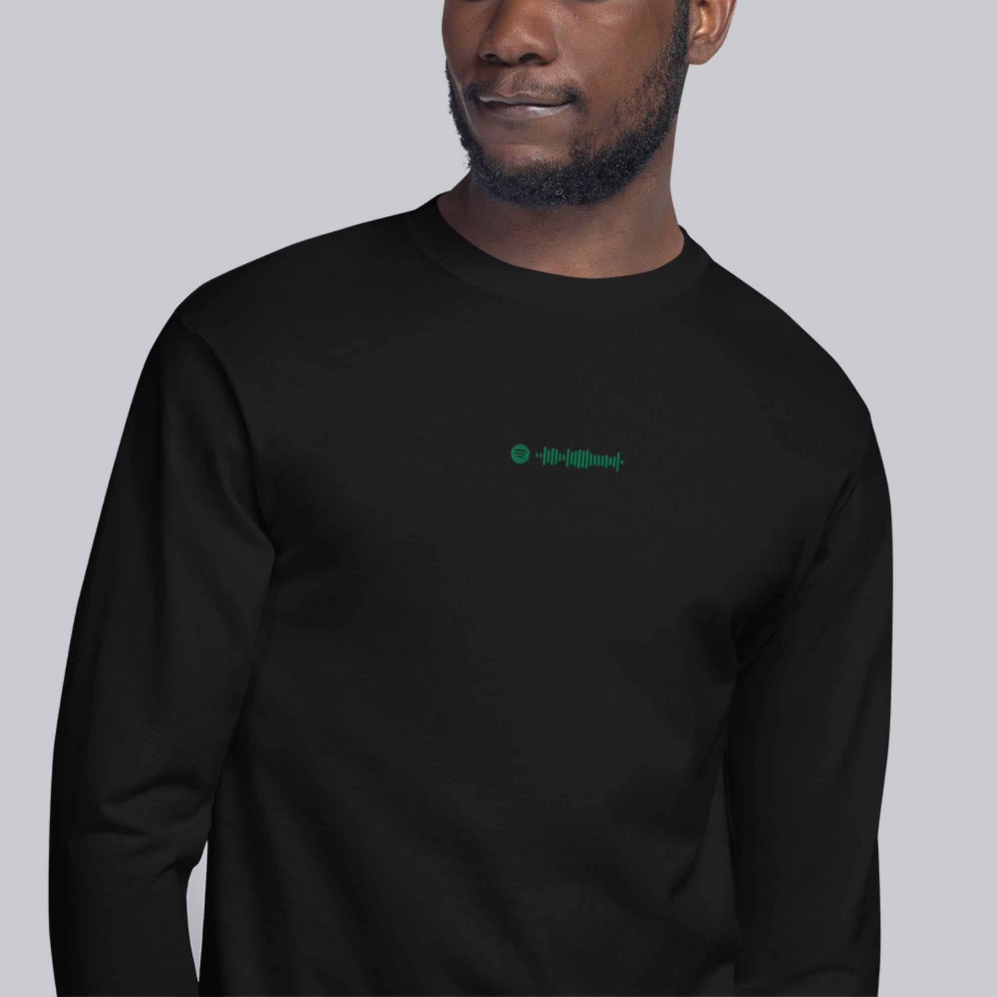 Champion Long Sleeve Shirt Black with custom Music Code of your favorite song