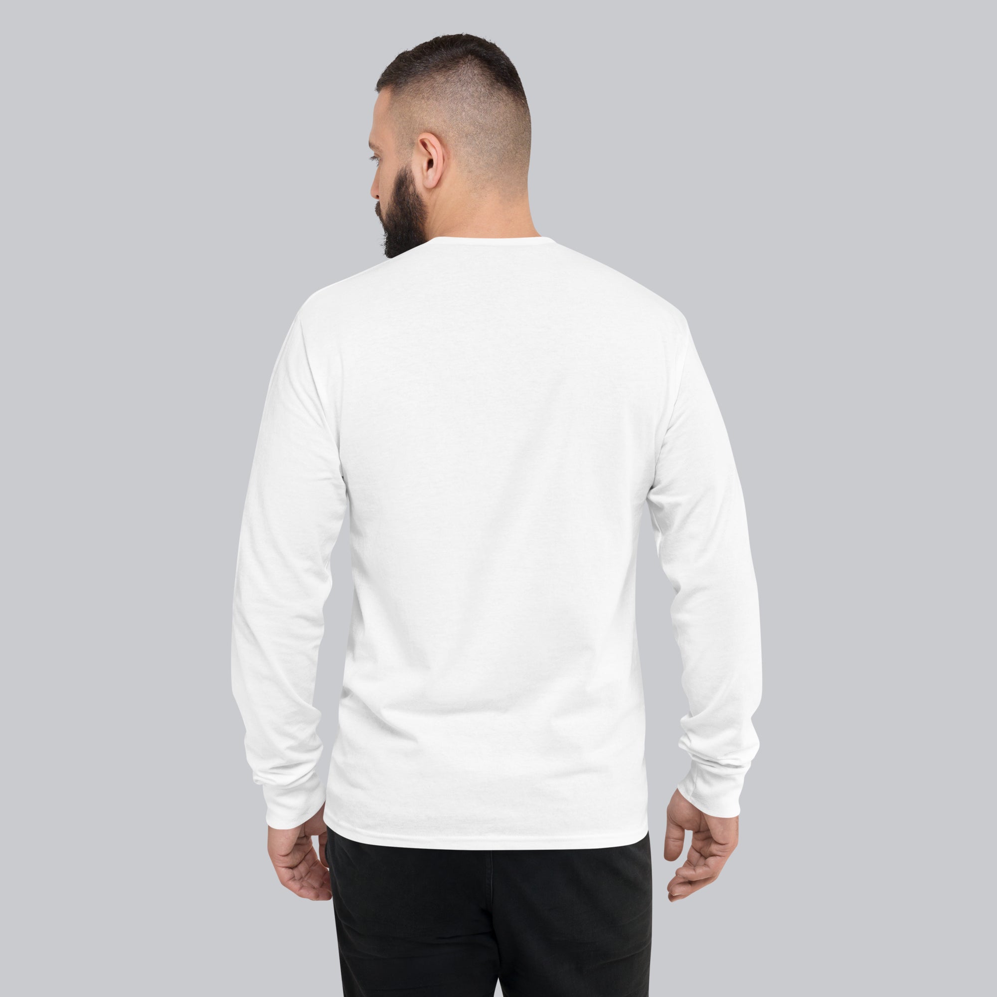 Champion Long Sleeve Shirt White with custom Music Code of your favorite song