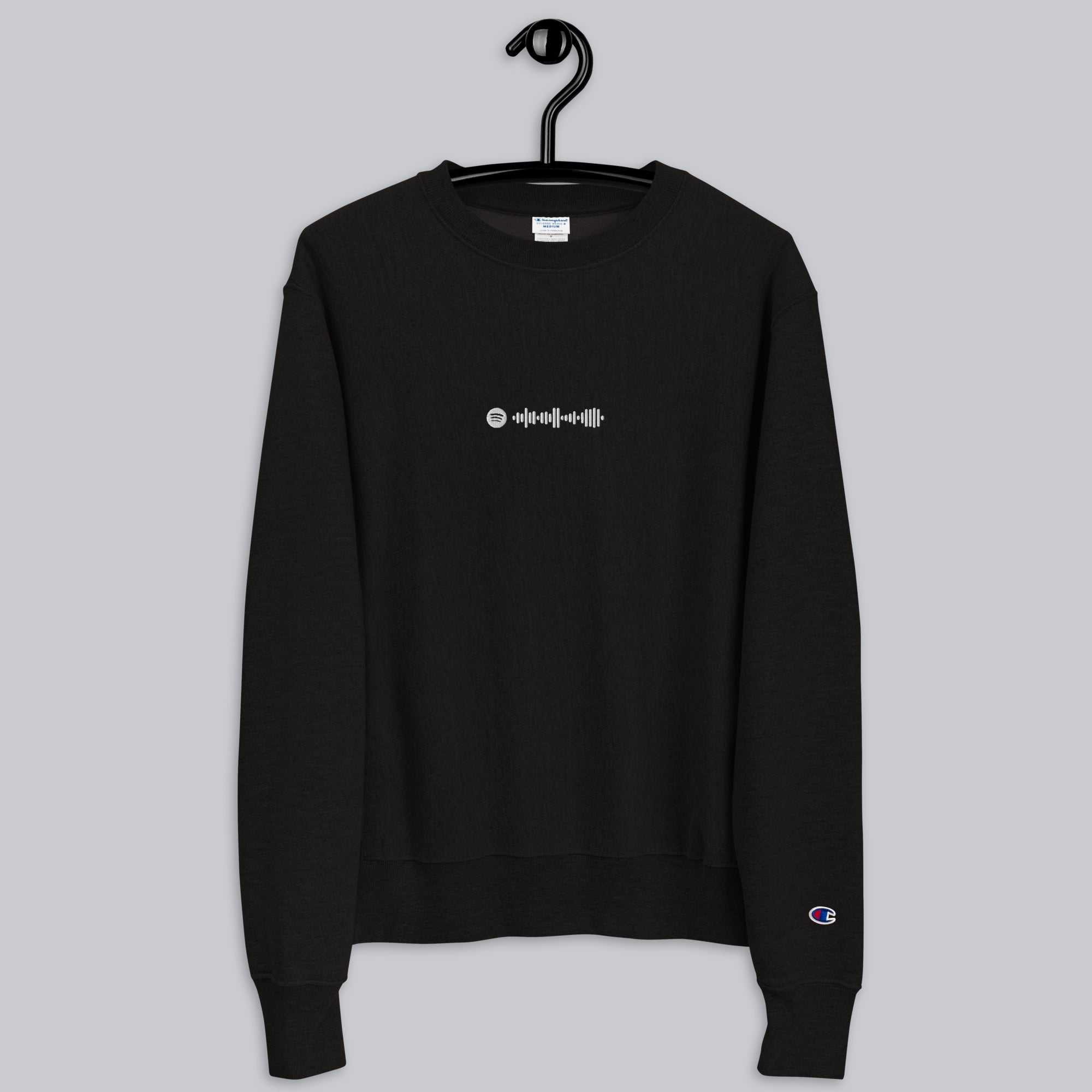 Champion Sweatshirt Black with Custom Music Code of your favorite song