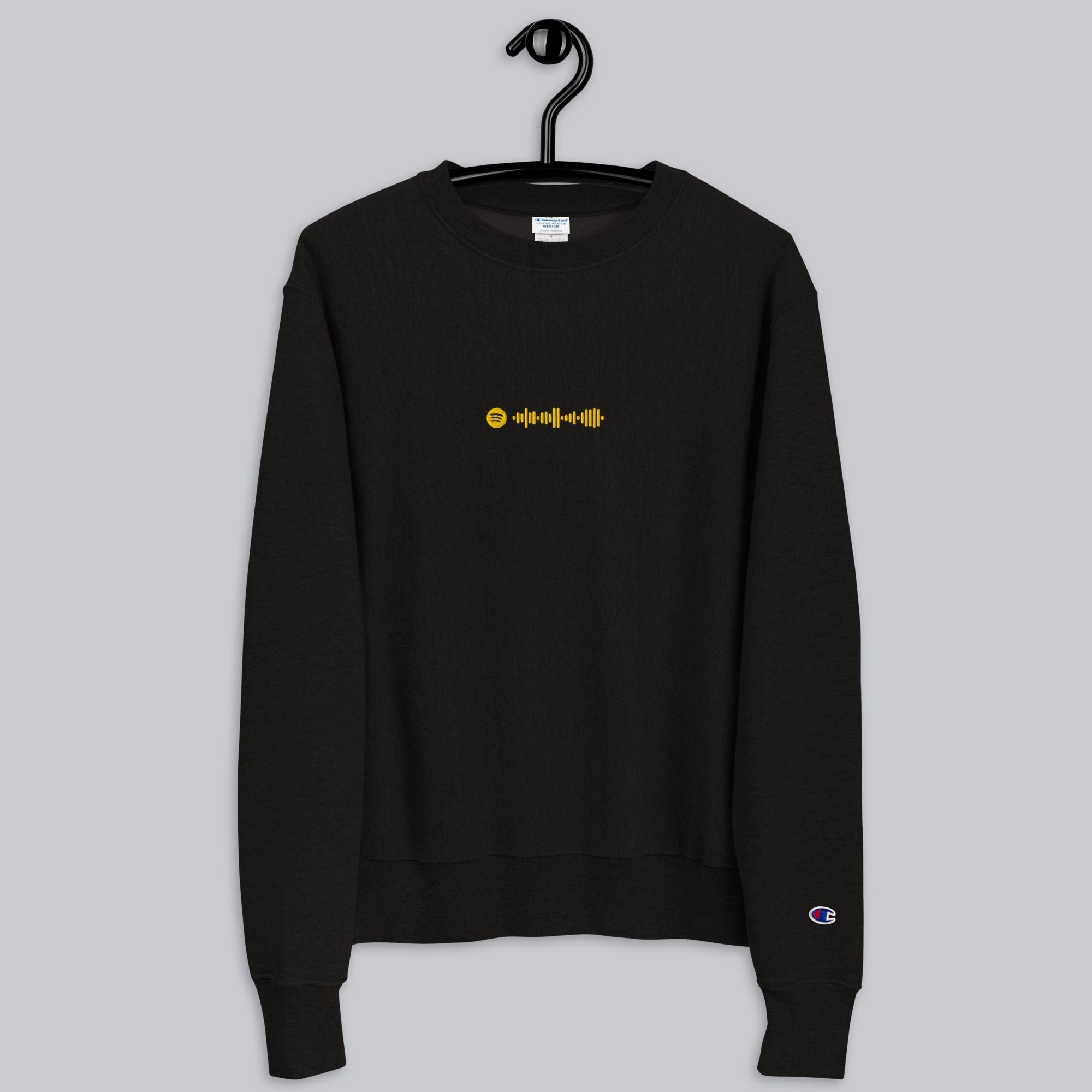 Champion Sweatshirt Black with Custom Music Code of your favorite song