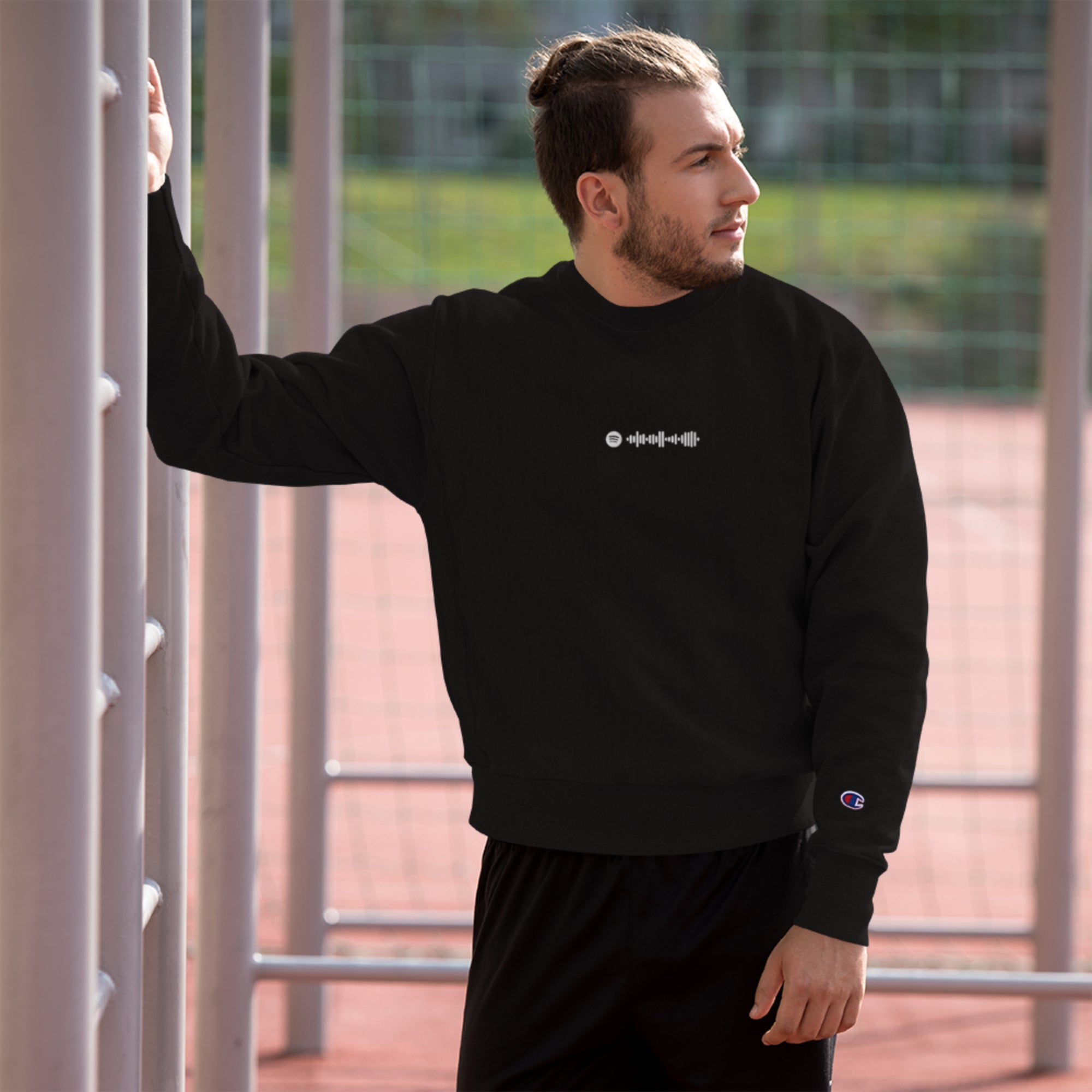 Champion Sweatshirt Black with Custom Music Code of your favorite song