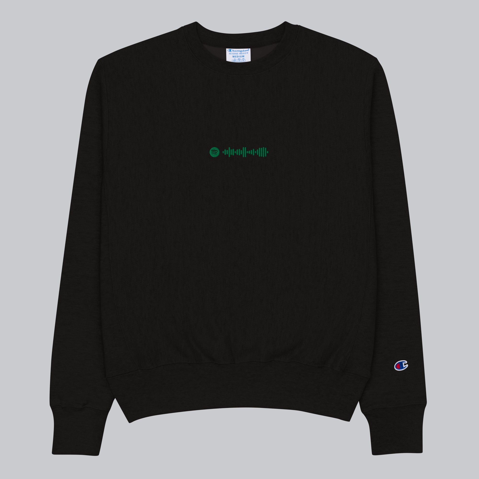 Champion Sweatshirt Black with Custom Music Code of your favorite song