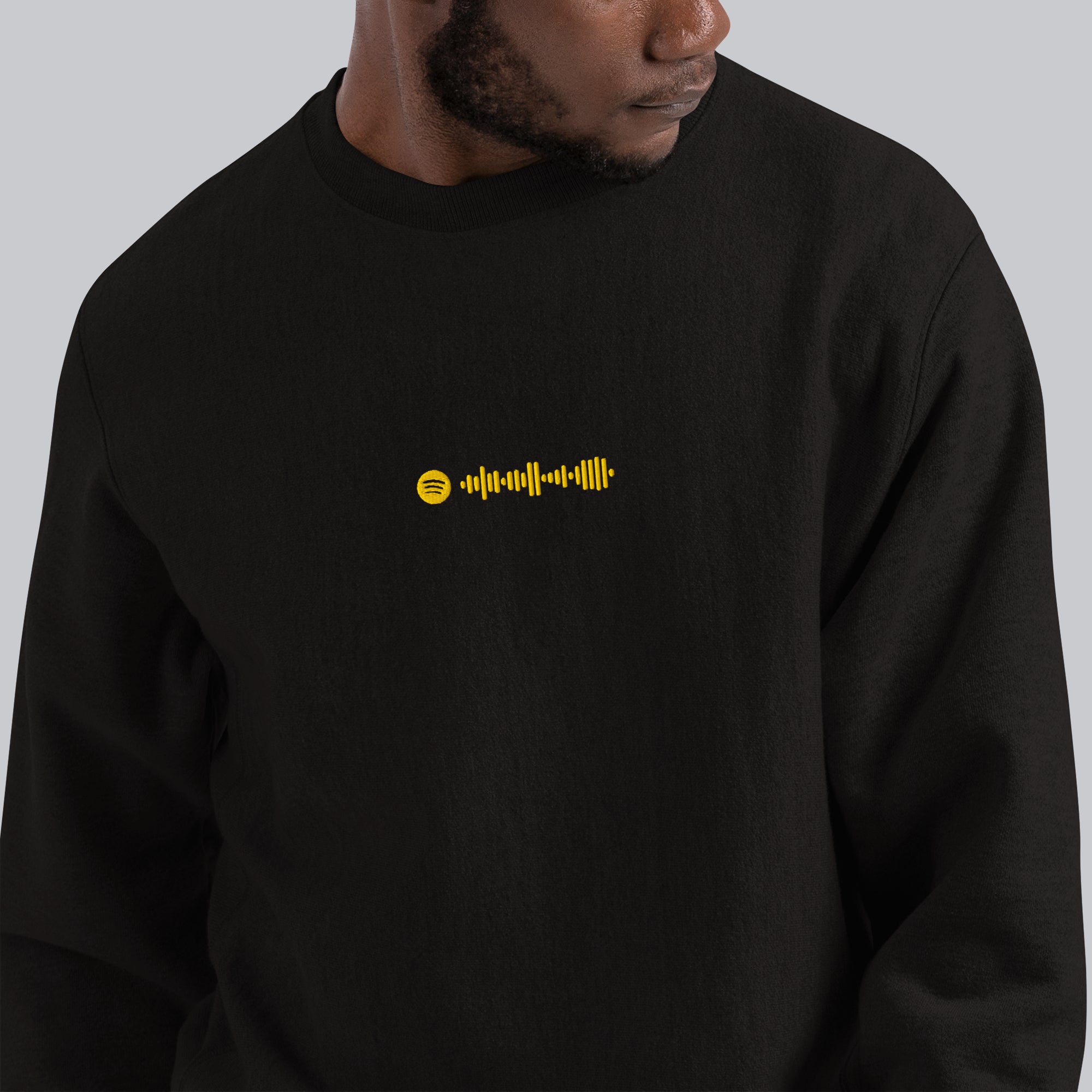 Champion Sweatshirt Black with Custom Music Code of your favorite song