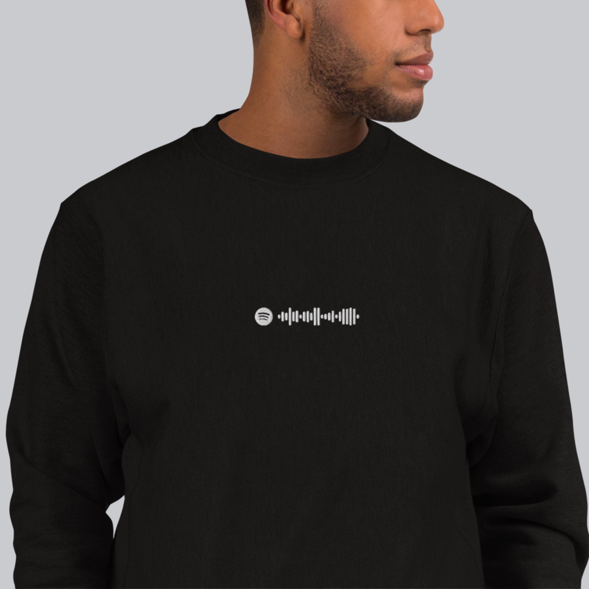 Champion Sweatshirt Black with Custom Music Code of your favorite song