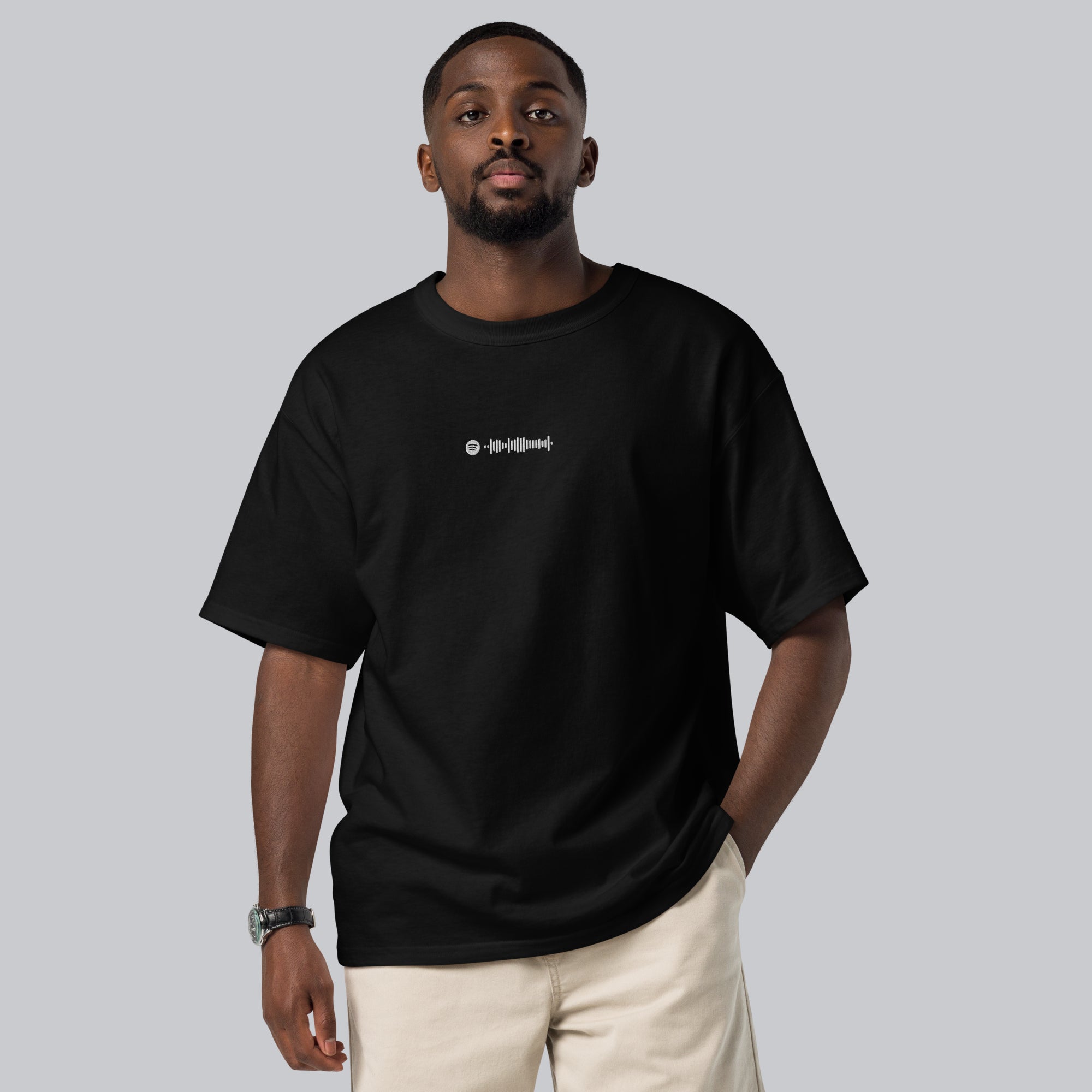 Champion Tshirt Black with Custom Music Code of your favorite song
