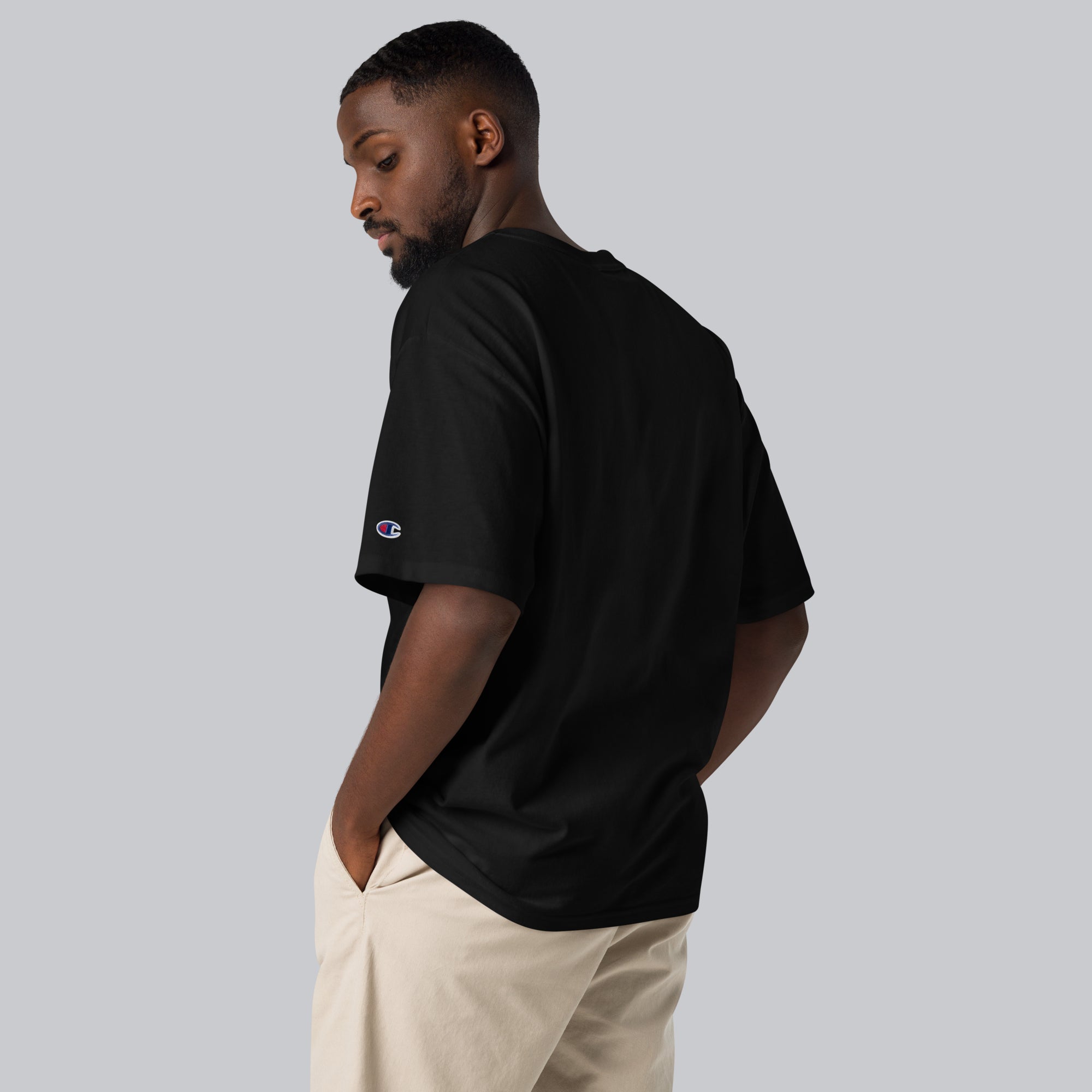 Champion Tshirt Black with Custom Music Code of your favorite song