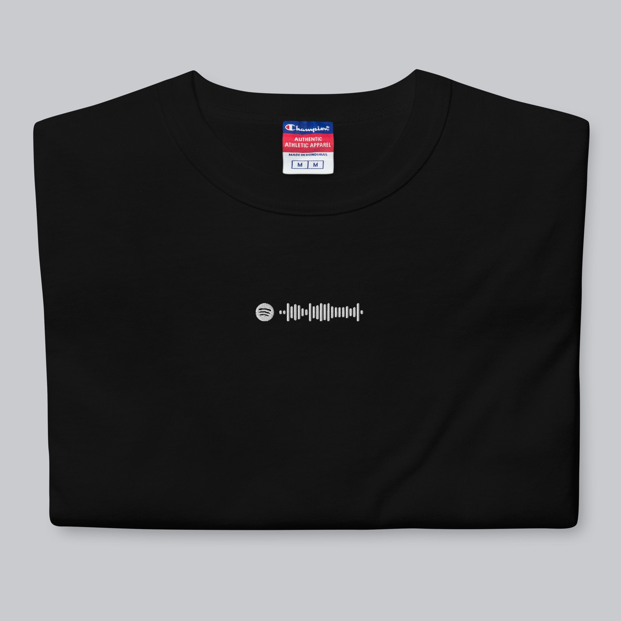 Champion Tshirt Black with Custom Music Code of your favorite song