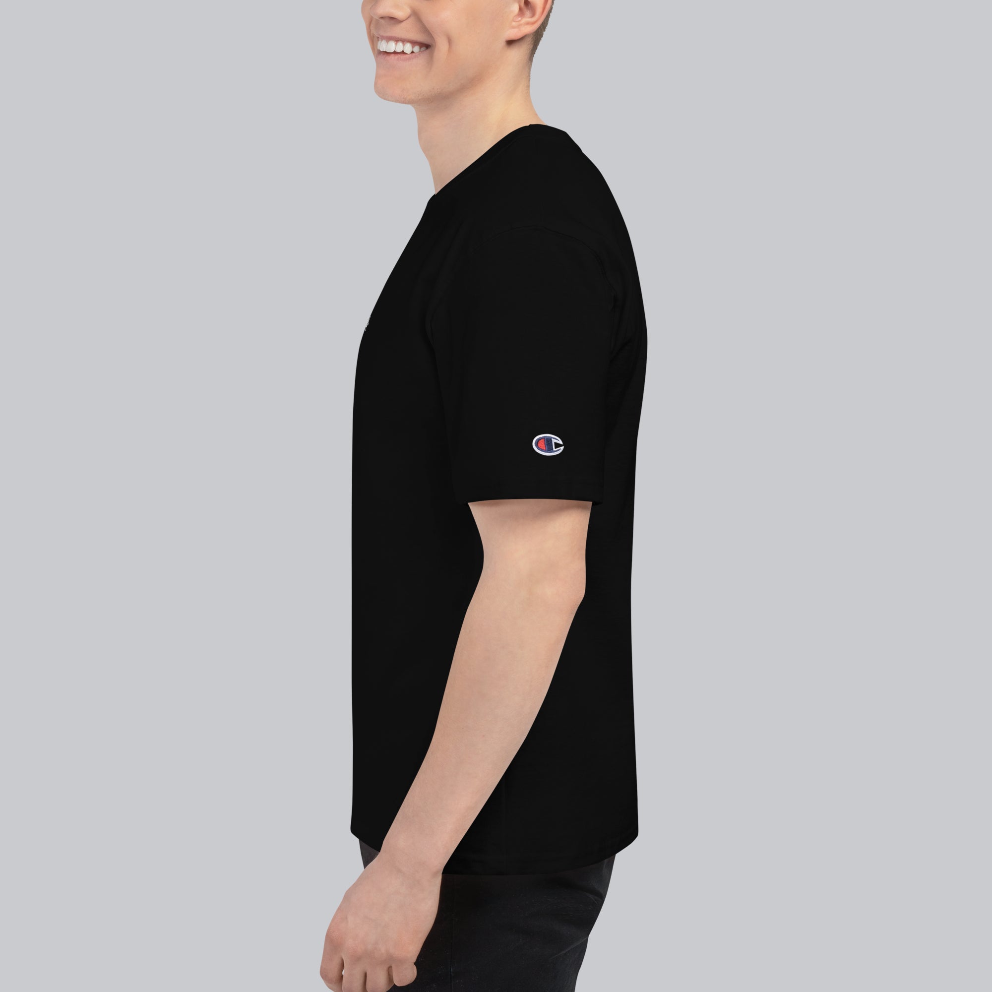 Champion Tshirt Black with Custom Music Code of your favorite song