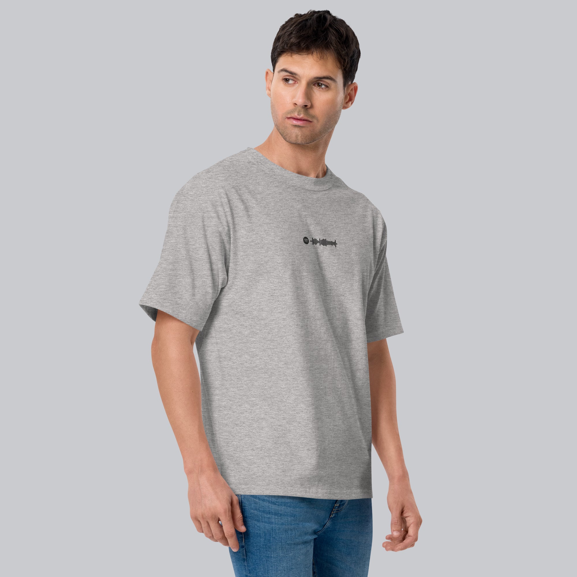 Champion Tshirt Grey with Custom Music Code of your favorite song