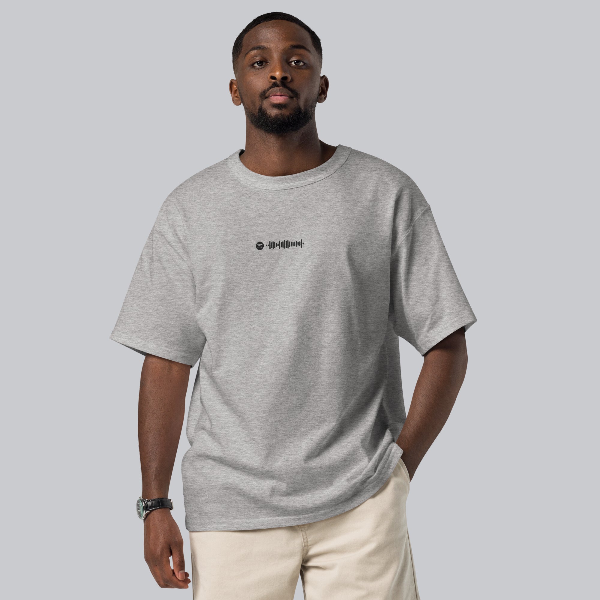 Champion Tshirt Grey with Custom Music Code of your favorite song