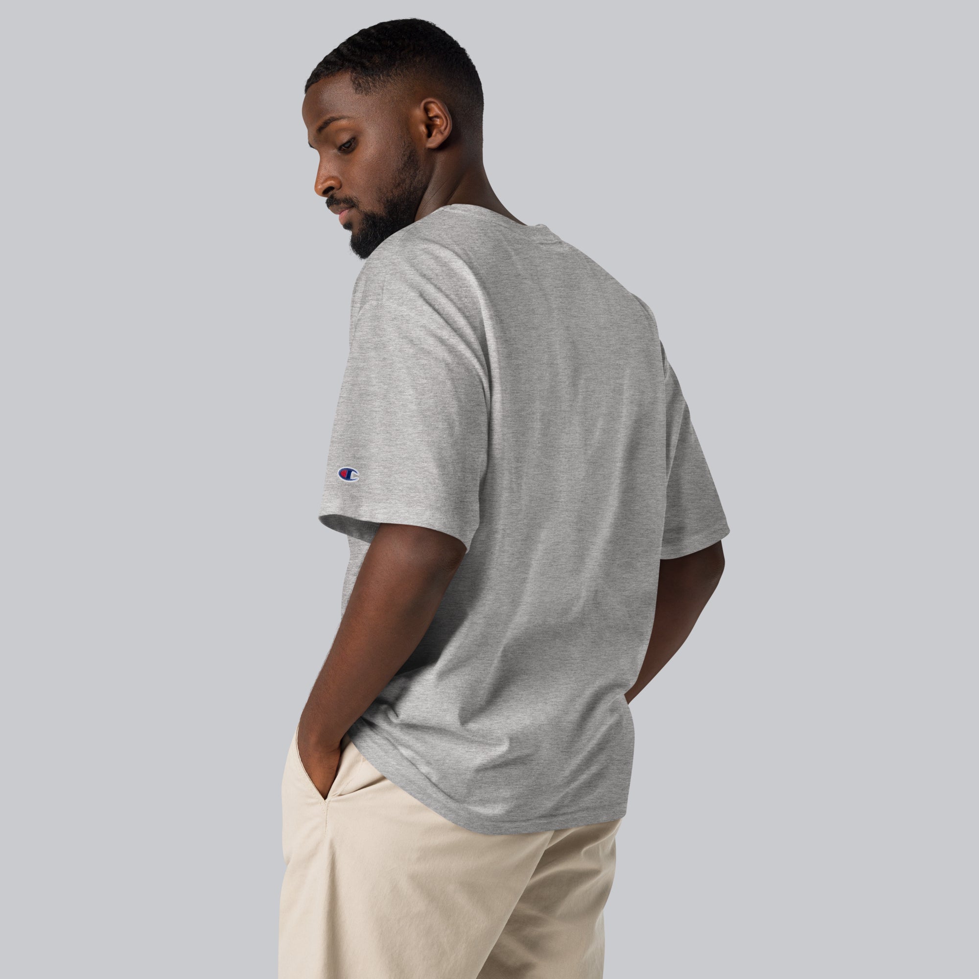 Champion Tshirt Grey with Custom Music Code of your favorite song