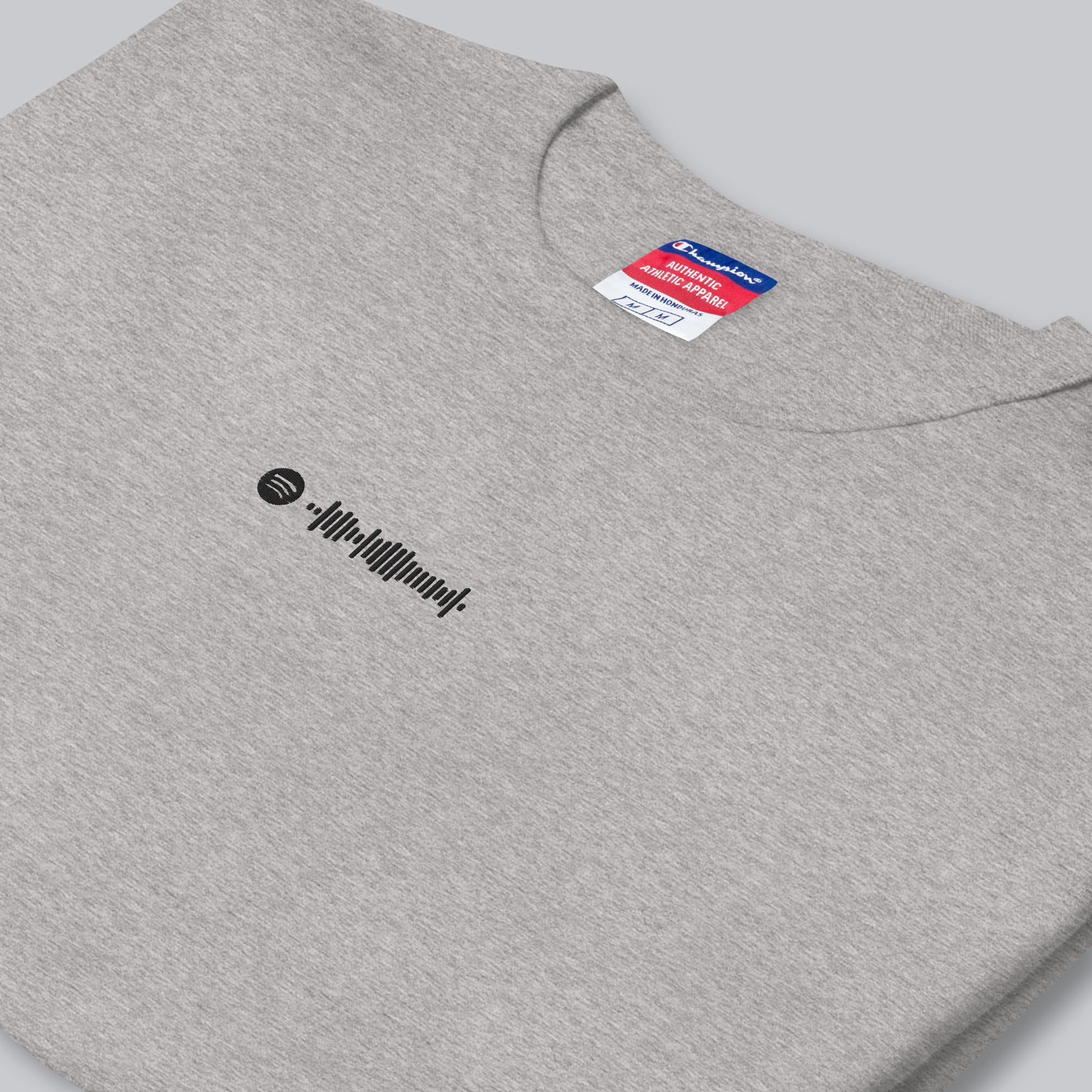 Champion Tshirt Grey with Custom Music Code of your favorite song