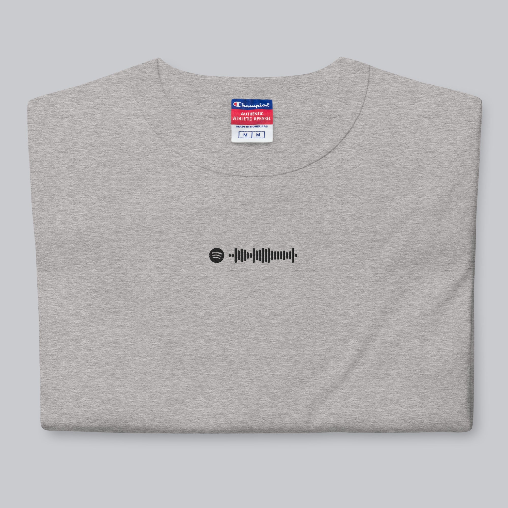 Champion Tshirt Grey with Custom Music Code of your favorite song