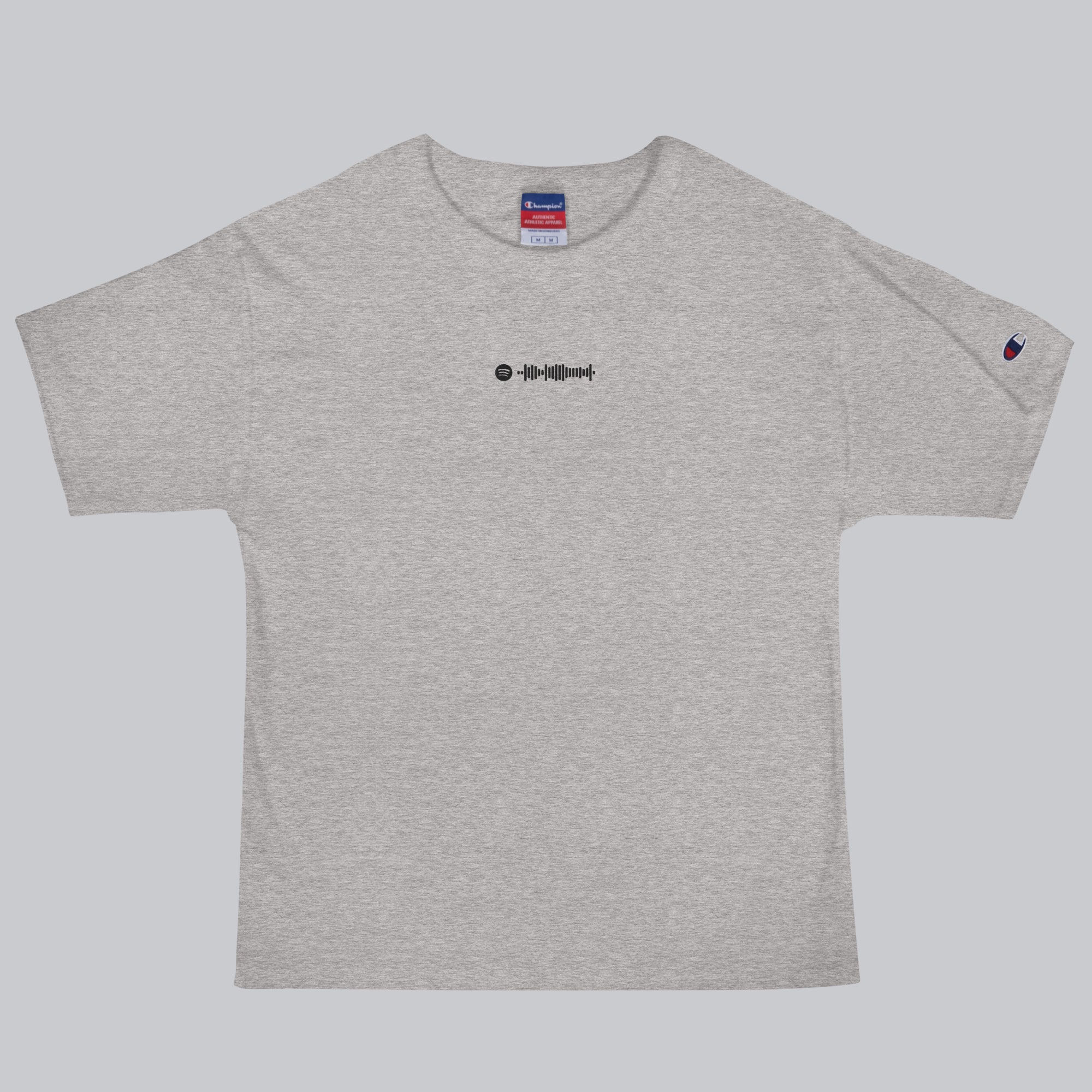 Champion Tshirt Grey with Custom Music Code of your favorite song