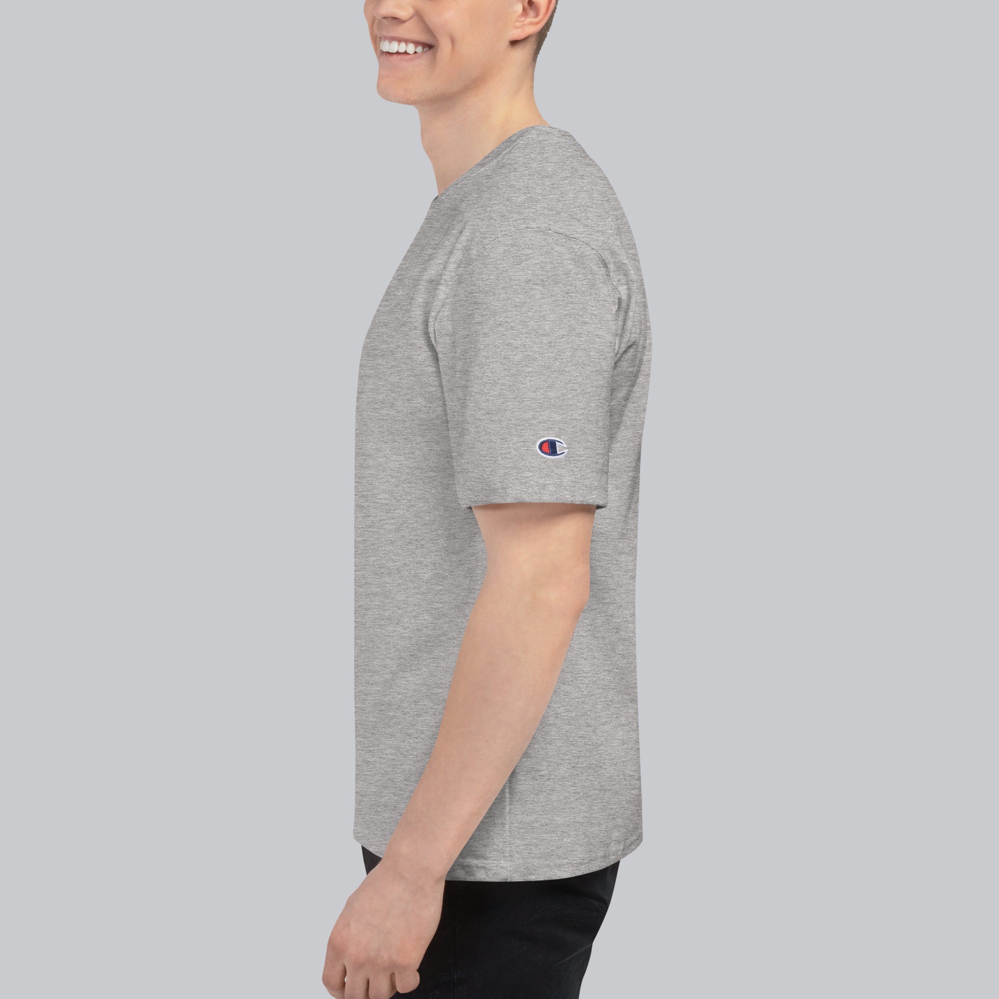 Champion Tshirt Grey with Custom Music Code of your favorite song