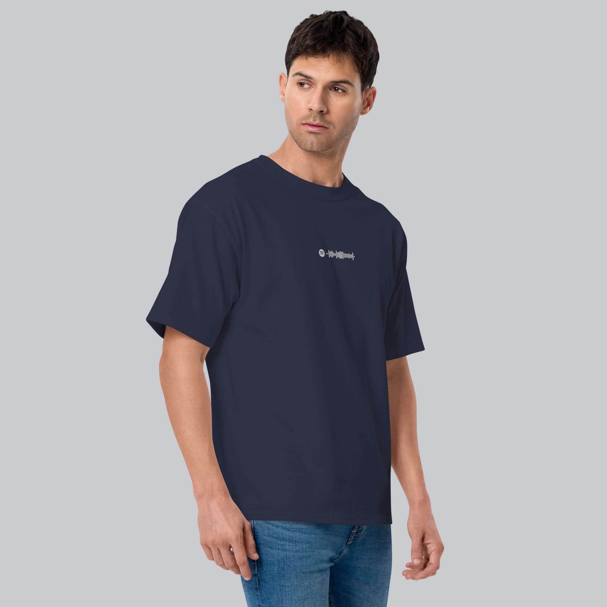 Champion Tshirt Navy with Custom Music Code of your favorite song