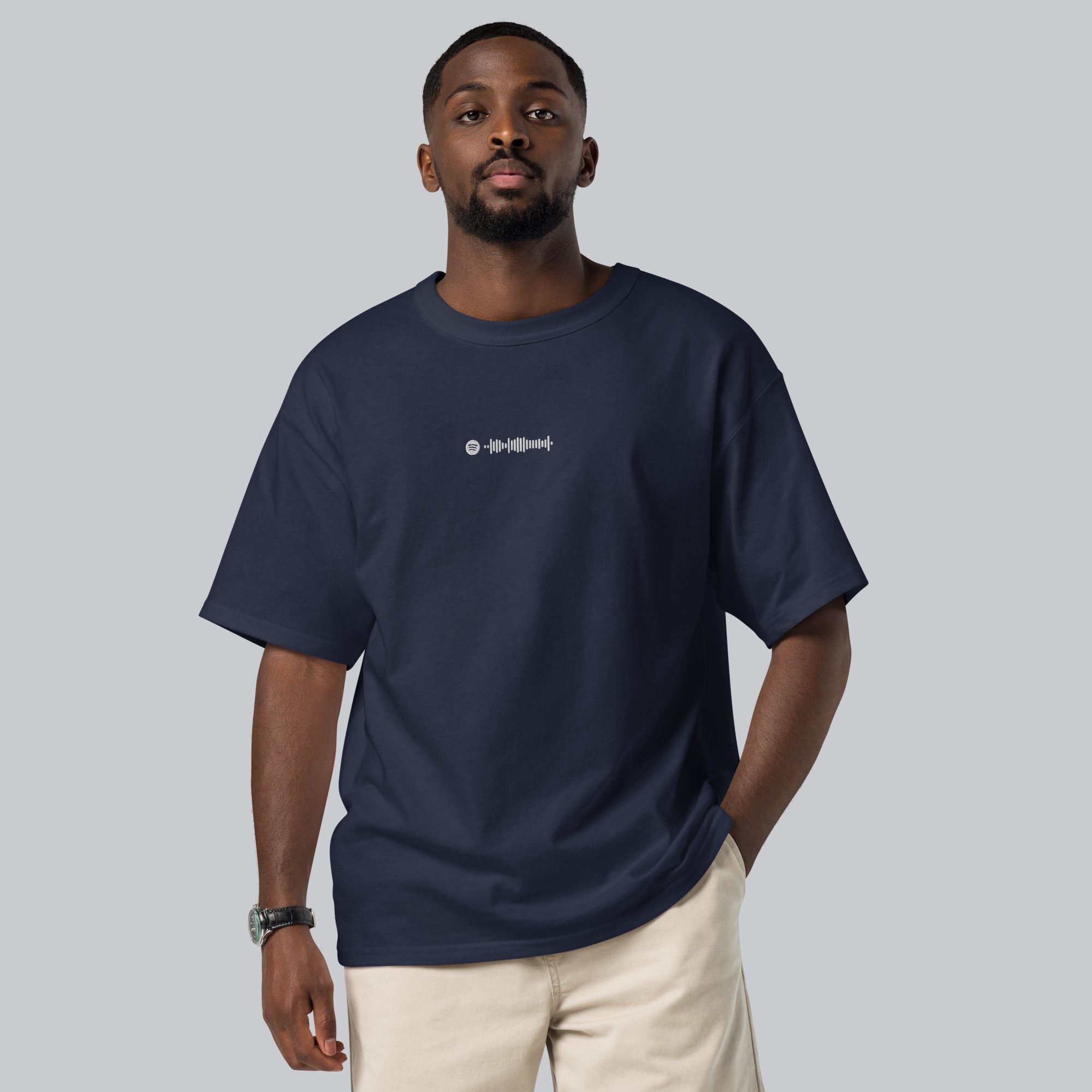 Champion Tshirt Navy with Custom Music Code of your favorite song