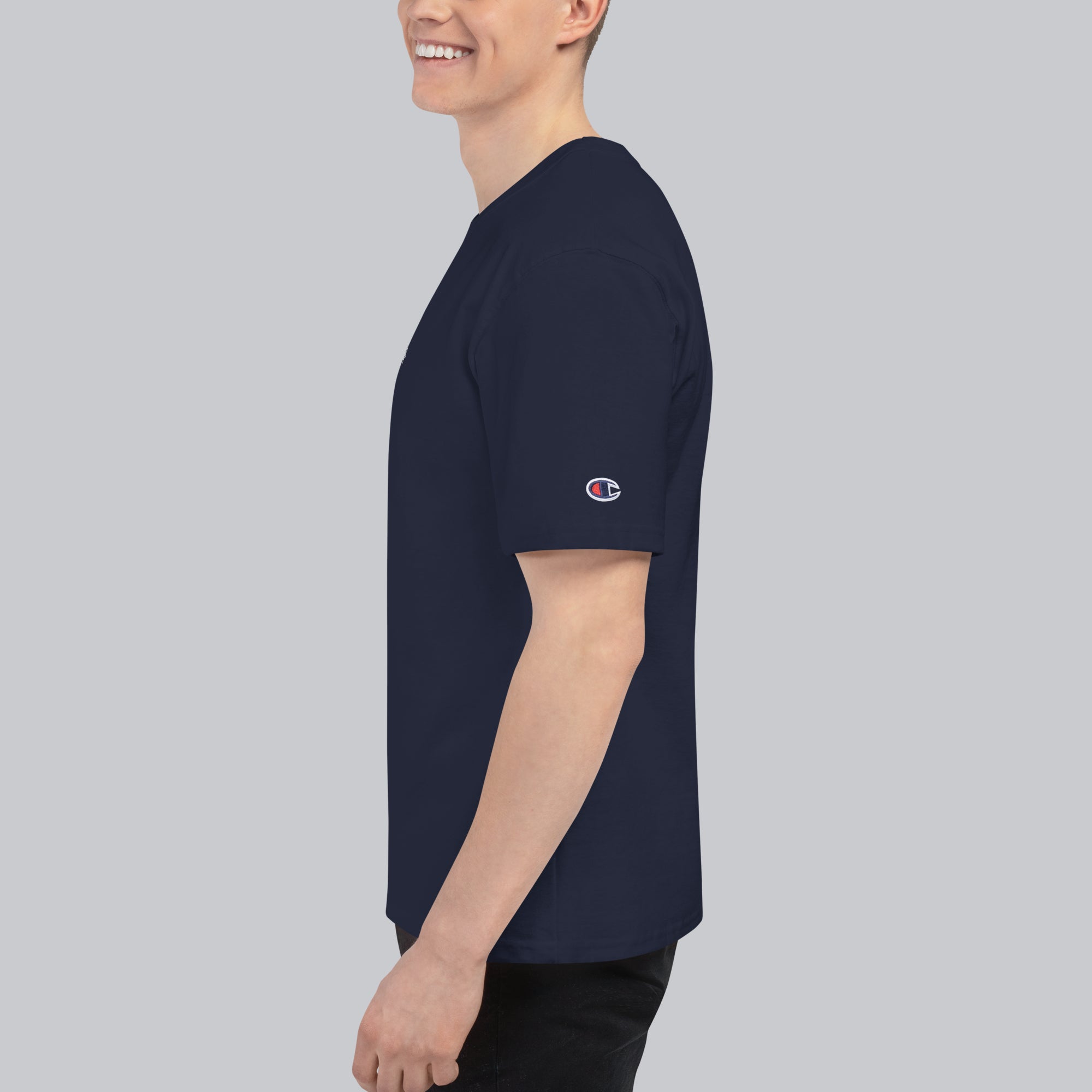 Champion Tshirt Navy with Custom Music Code of your favorite song
