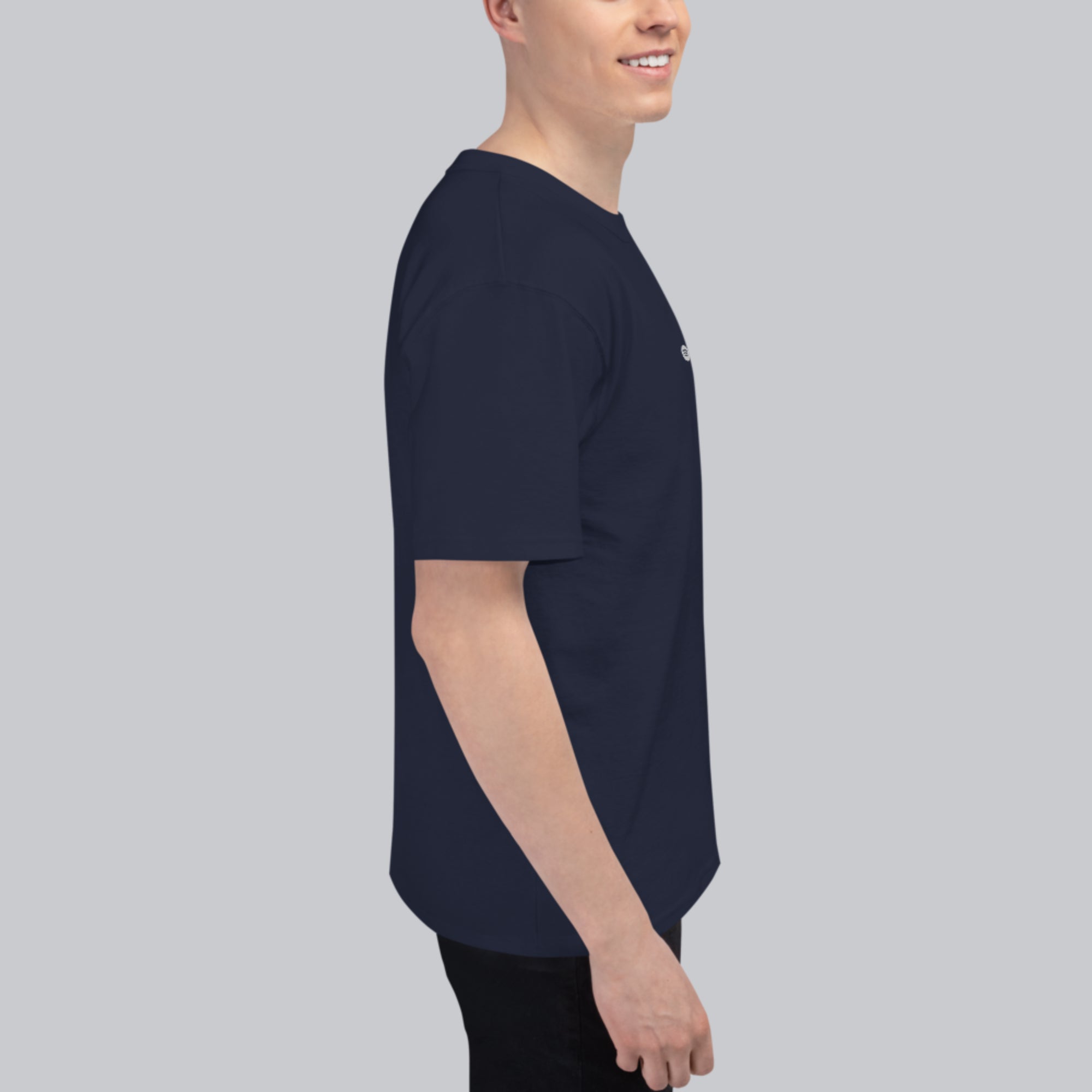 Champion Tshirt Navy with Custom Music Code of your favorite song