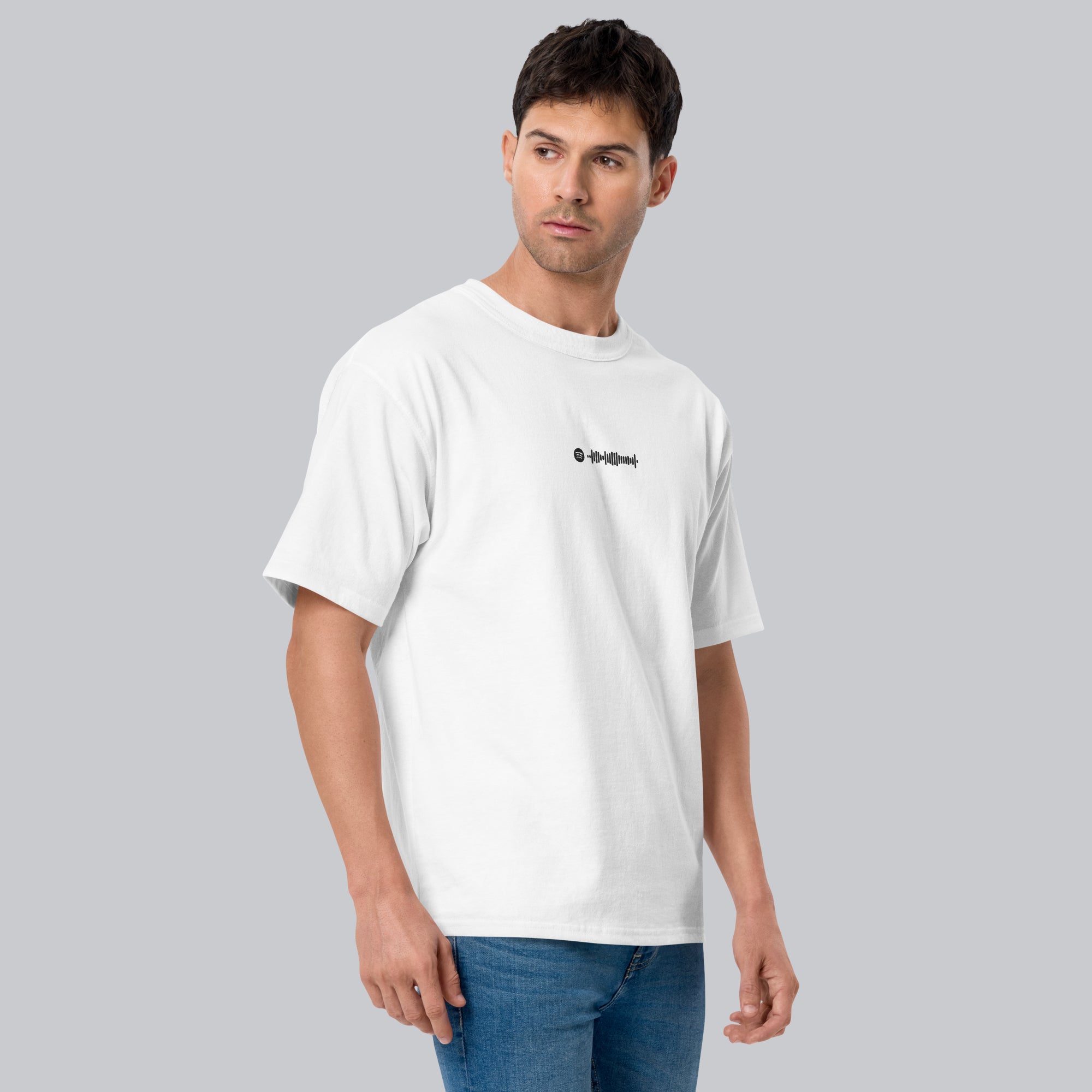 Champion Tshirt White with Custom Music Code of your favorite song