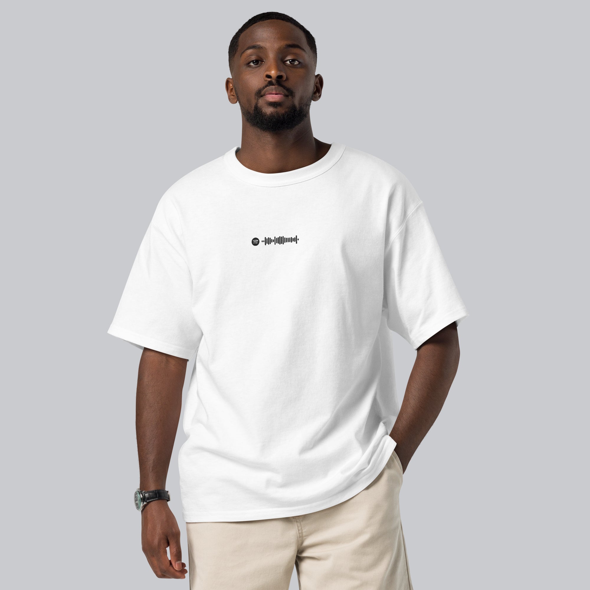 Champion Tshirt White with Custom Music Code of your favorite song