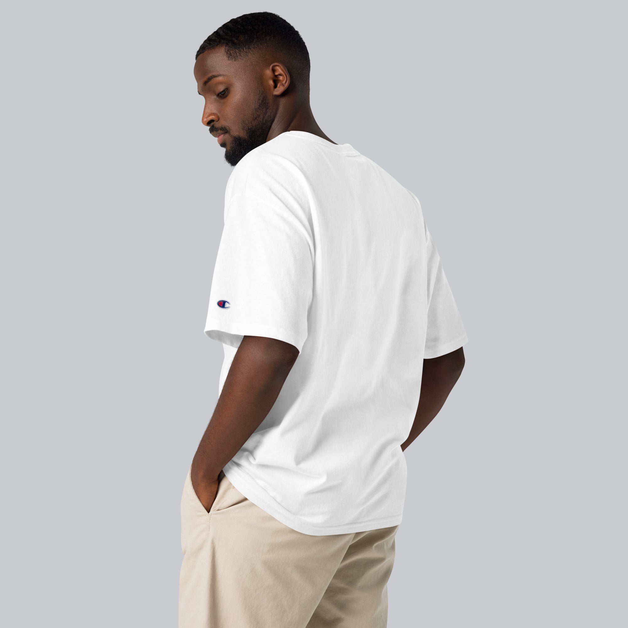 Champion Tshirt White with Custom Music Code of your favorite song