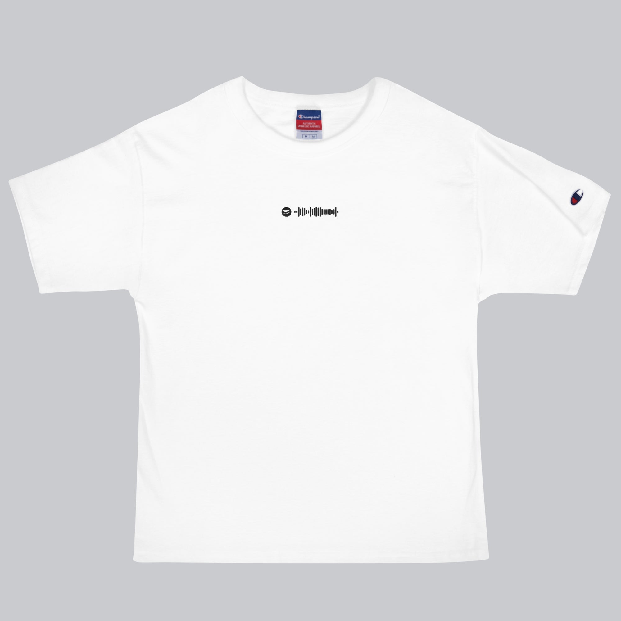 Champion Tshirt White with Custom Music Code of your favorite song
