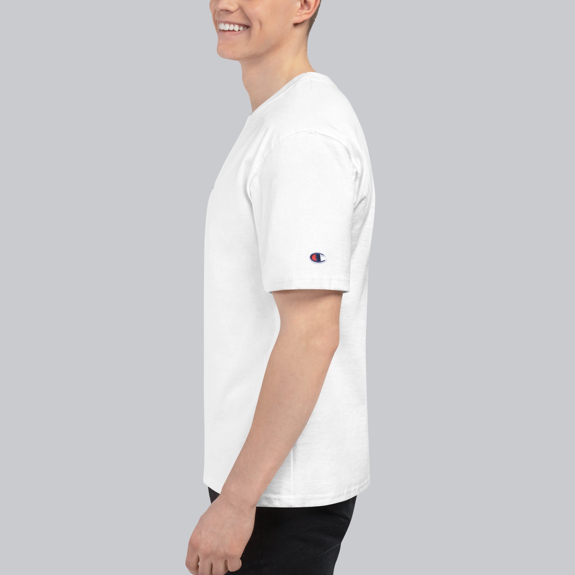 Champion Tshirt White with Custom Music Code of your favorite song
