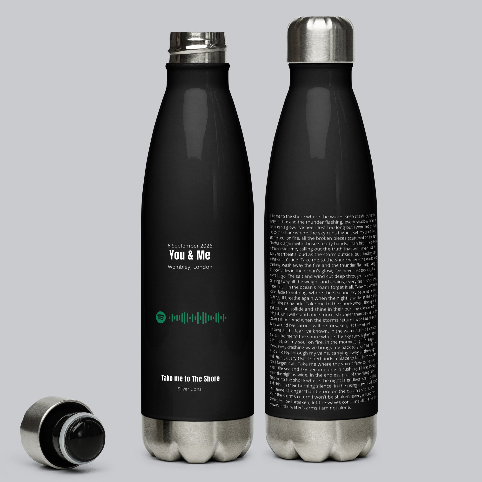 Stainless Steel Water Bottle Black with custom Music Code#color_black