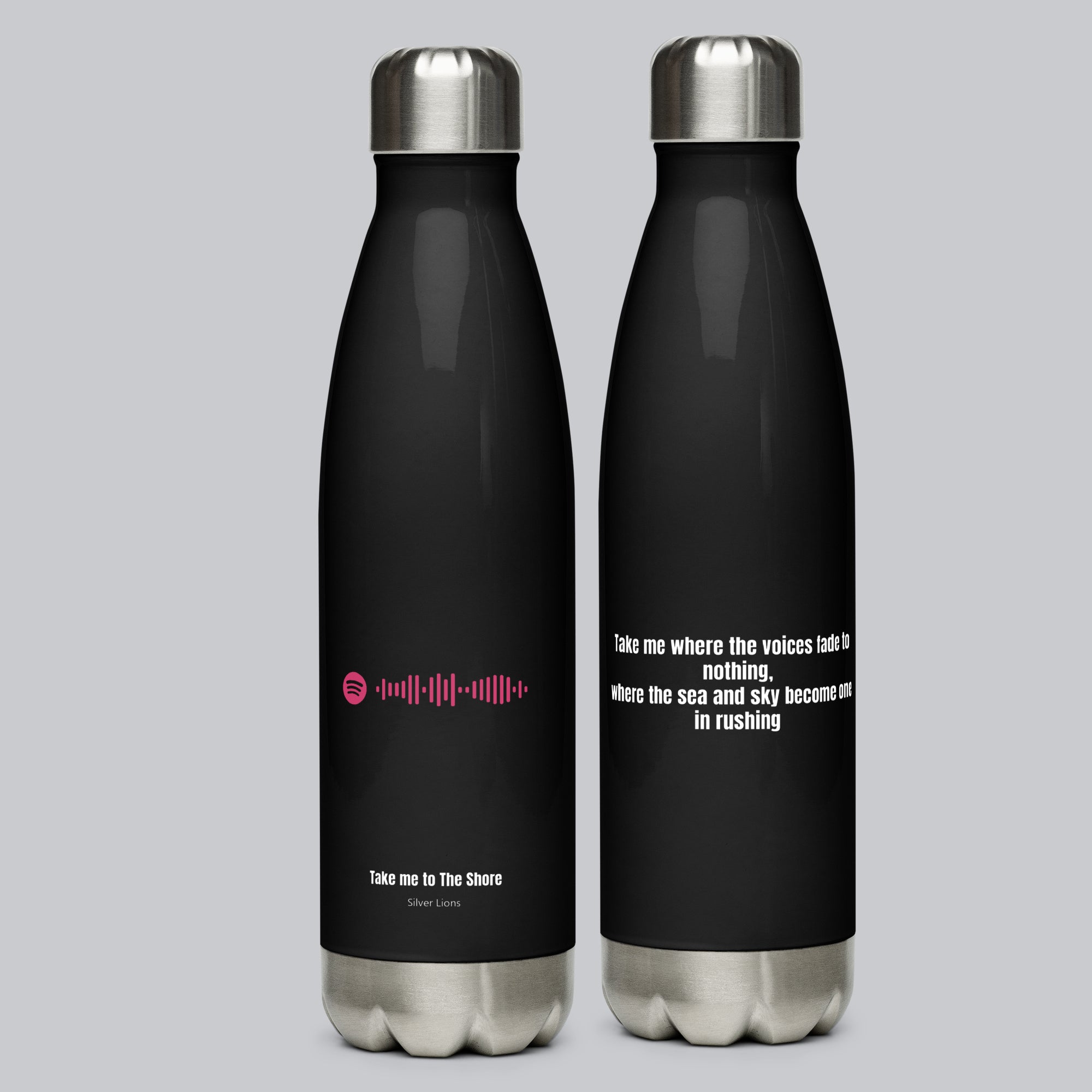 Stainless Steel Water Bottle Black with custom Music Code