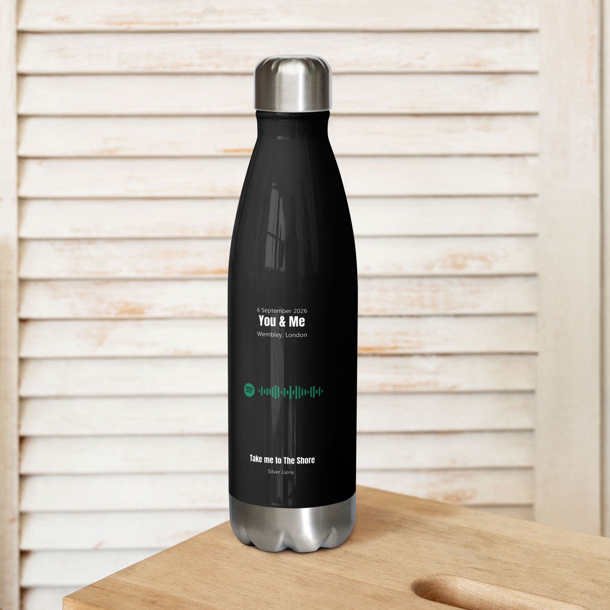 Stainless Steel Water Bottle Black with custom Music Code