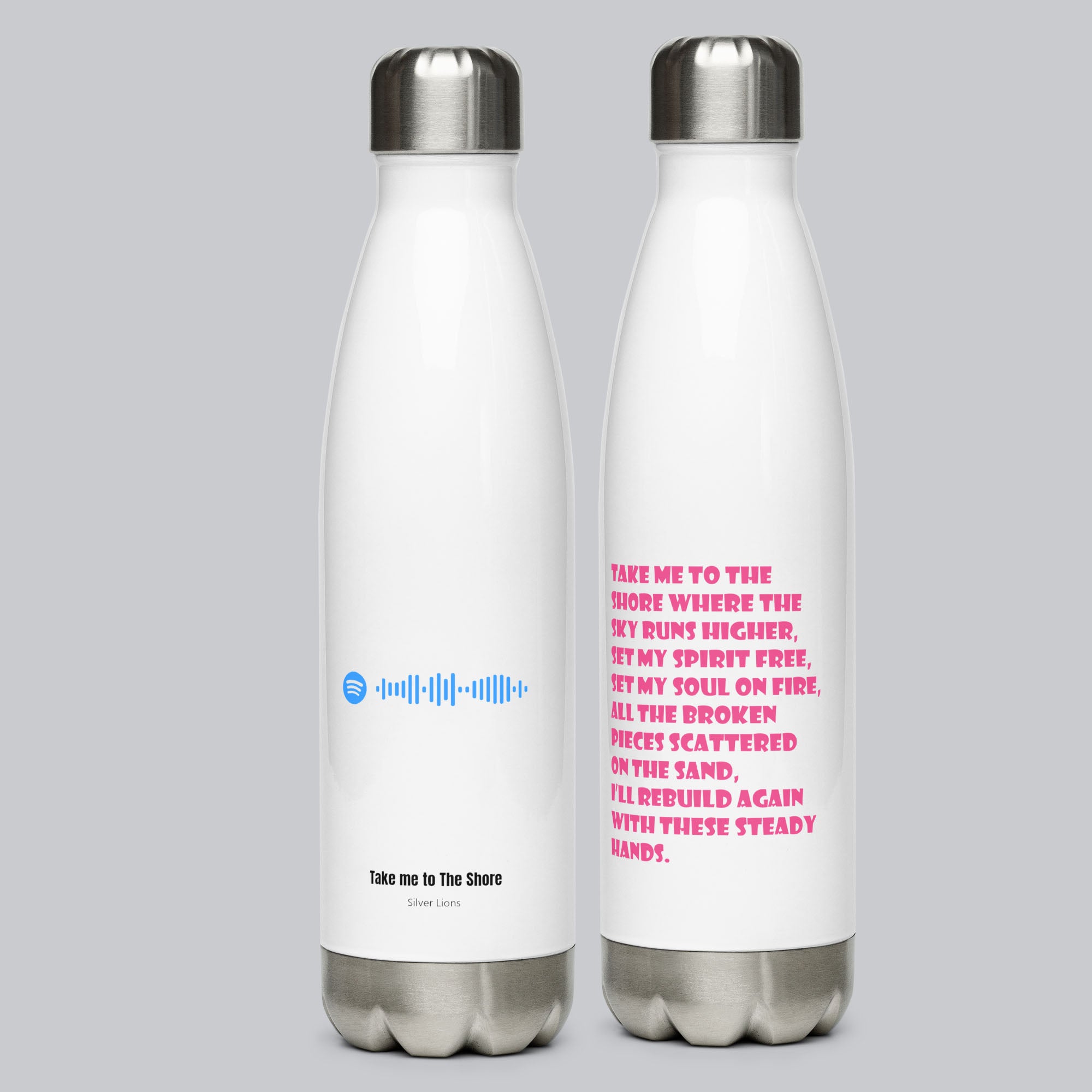 Stainless Steel Water Bottle White with custom Music Code