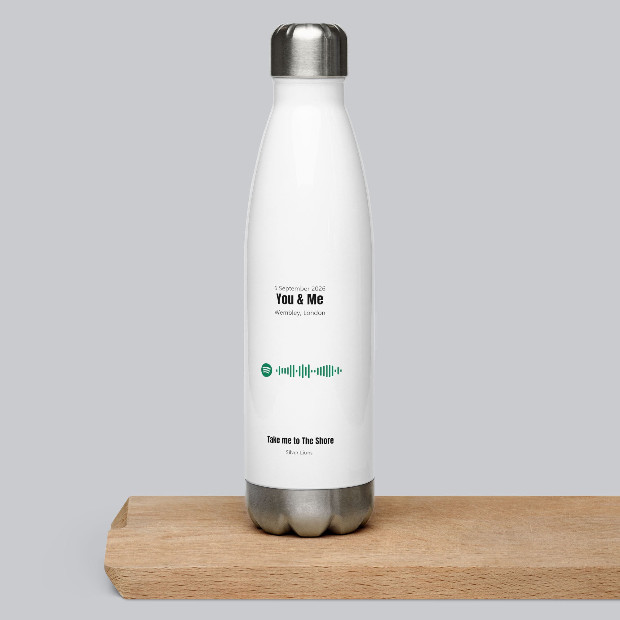 Stainless Steel Water Bottle White with custom Music Code