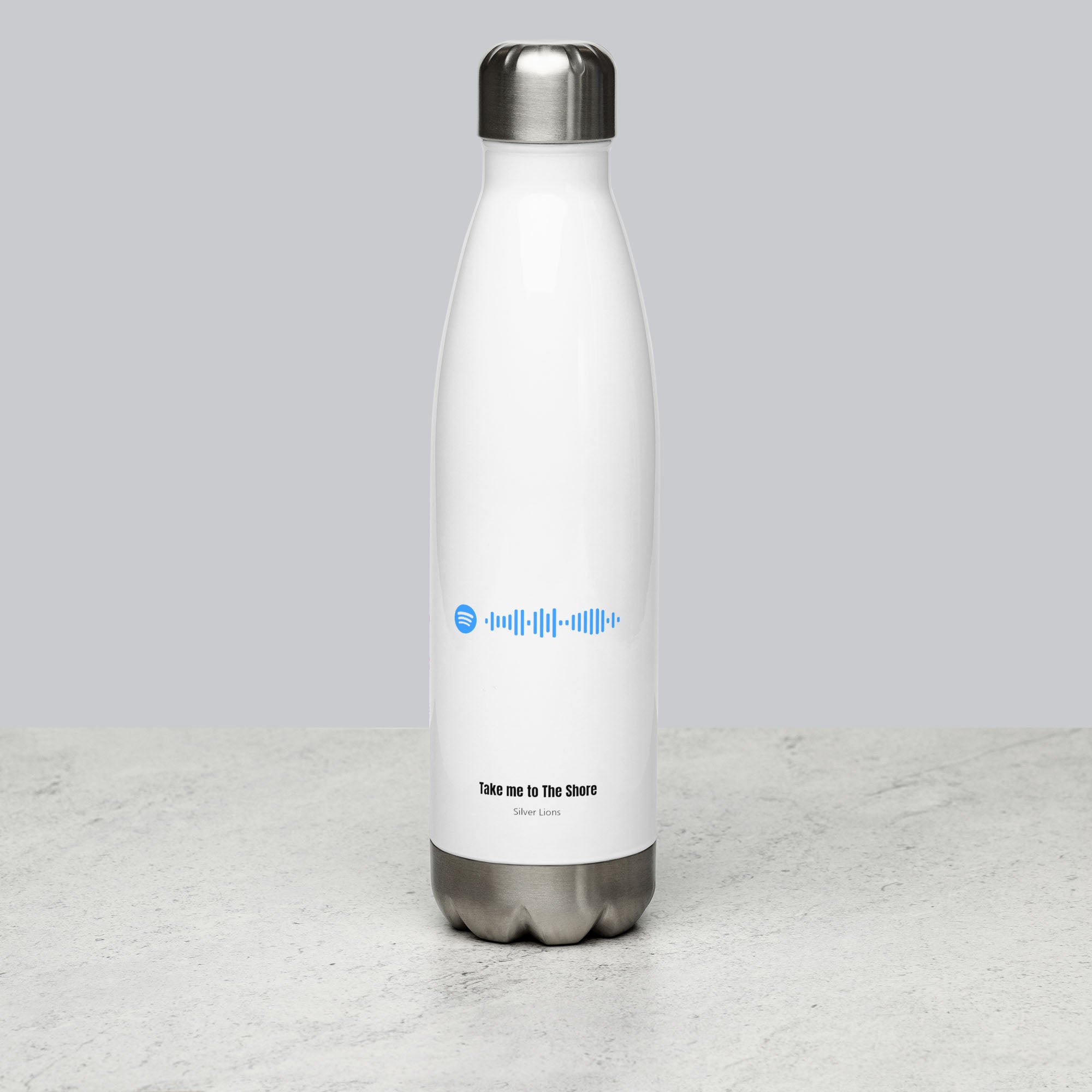 Stainless Steel Water Bottle White with custom Music Code